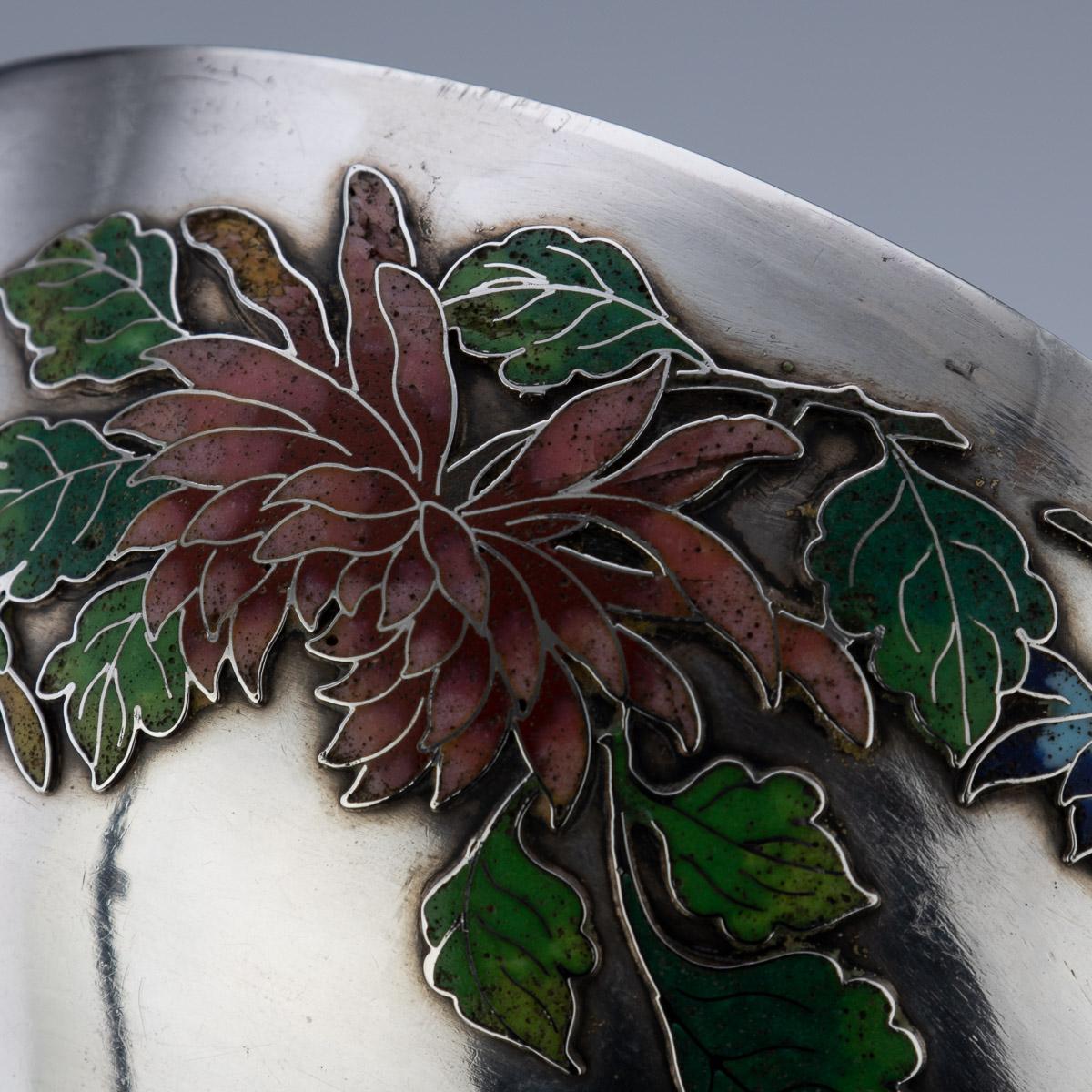 19th Century Rare Chinese Export Solid Silver & Enamel Bowl, Wang Hing, c.1890 For Sale 15