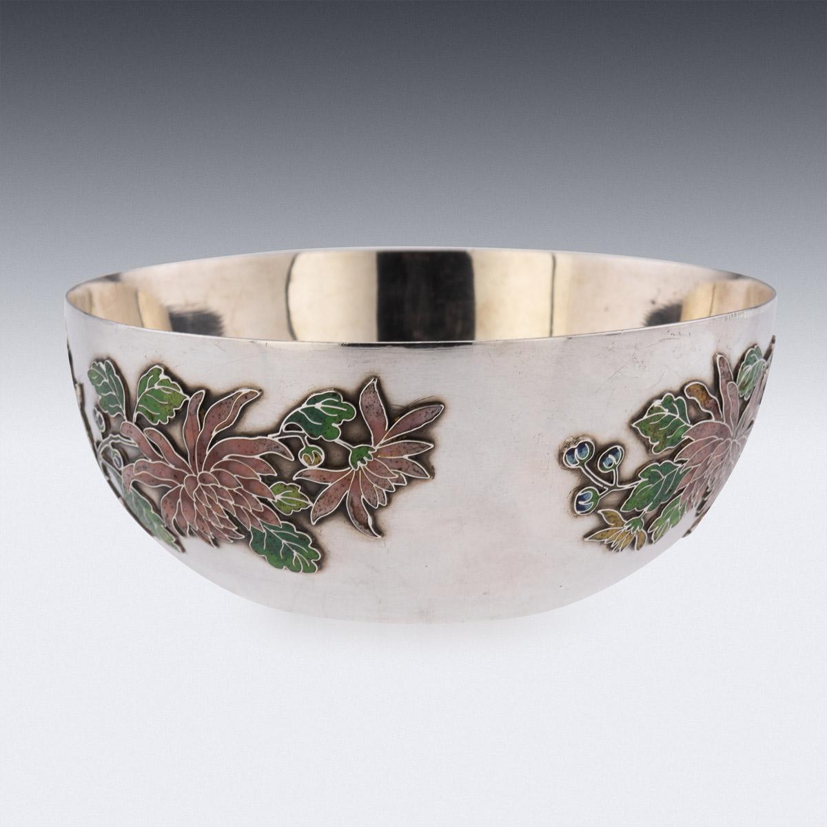 19th Century Rare Chinese Export Solid Silver & Enamel Bowl, Wang Hing, c.1890 For Sale 1