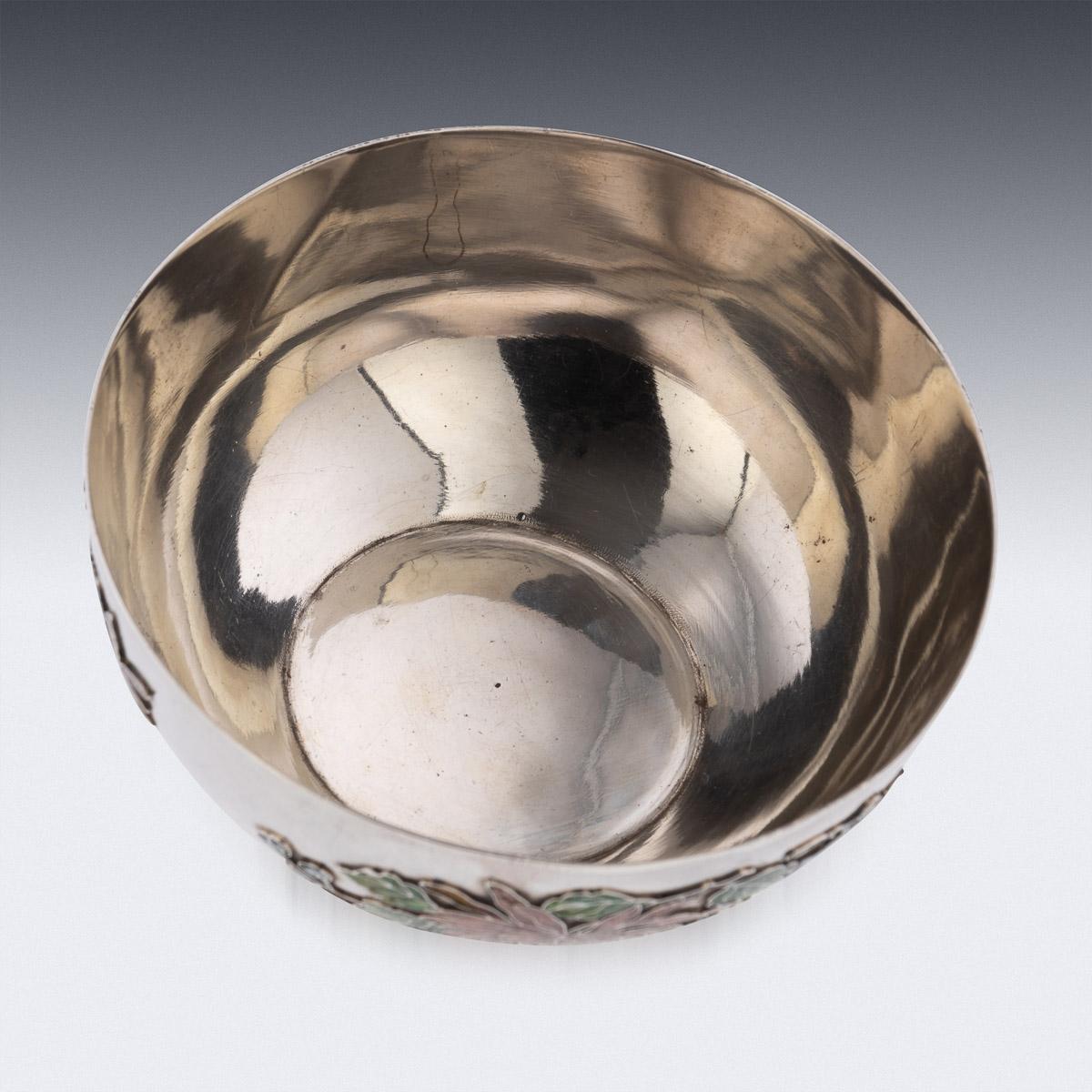 19th Century Rare Chinese Export Solid Silver & Enamel Bowl, Wang Hing, c.1890 For Sale 2