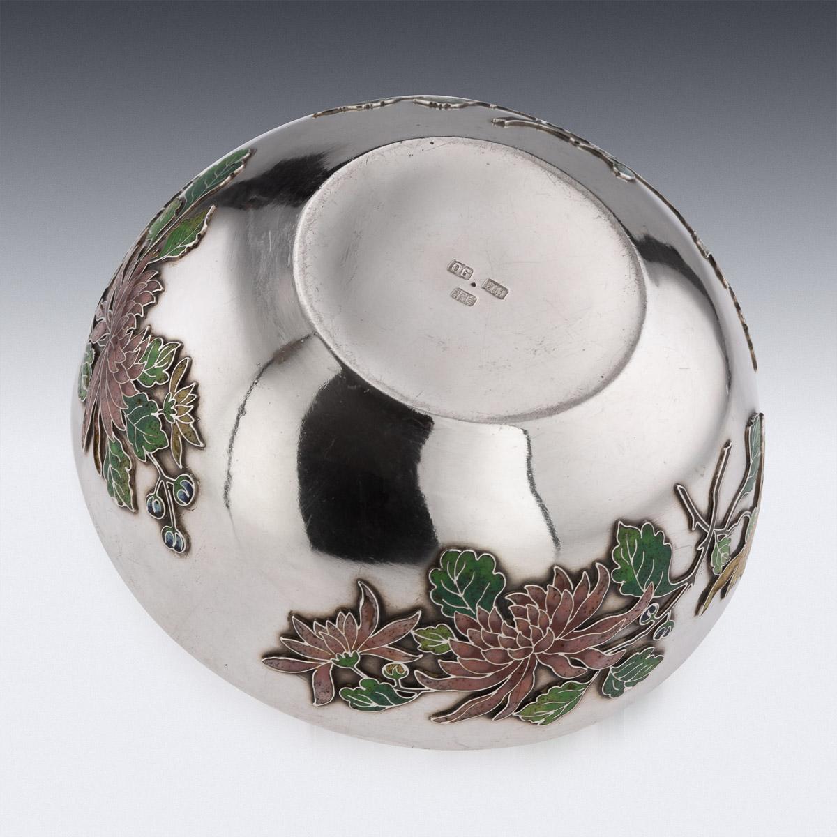 19th Century Rare Chinese Export Solid Silver & Enamel Bowl, Wang Hing, c.1890 For Sale 3