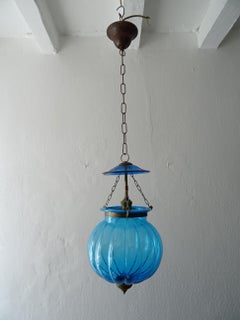 19th Century Rare Cobalt Blue English Bell Jar Lantern Chandelier