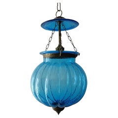 Rare lustre à lanternes anglais en forme de jarre bleu cobalt du 19ème siècle