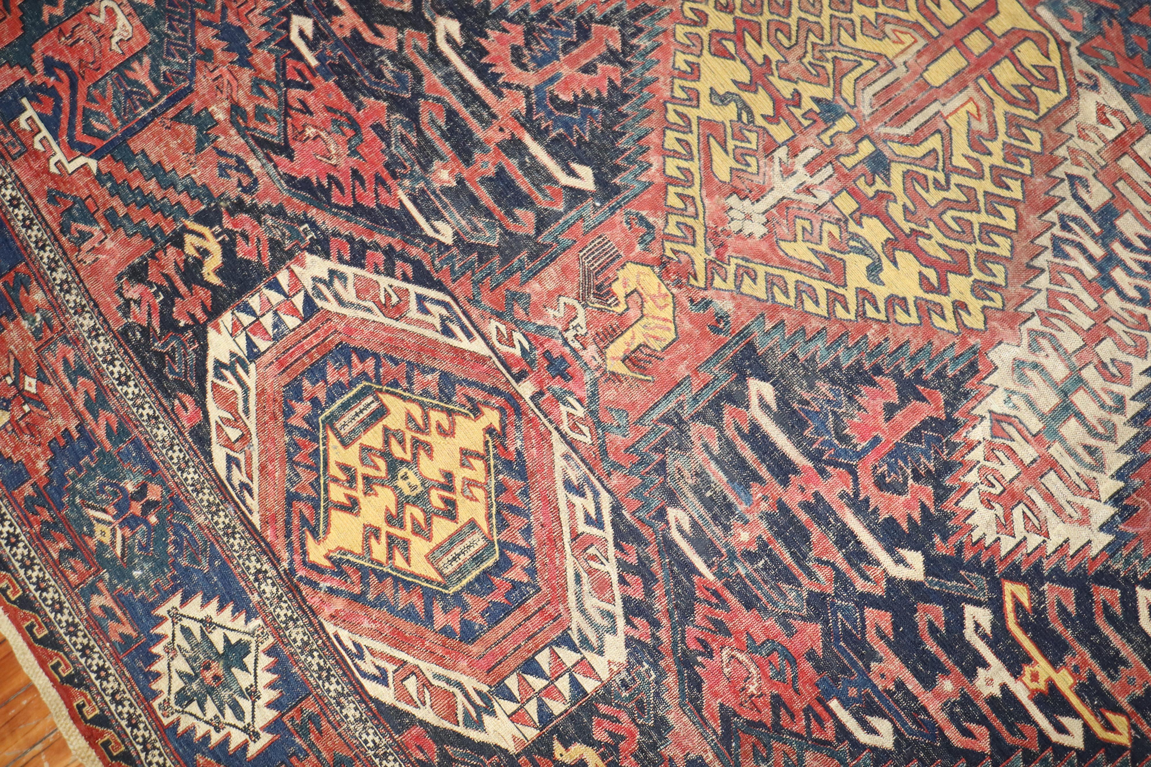 Kazak Zabihi Collection 19th Century Rare Dragon Soumac Flat-Weave Rug For Sale