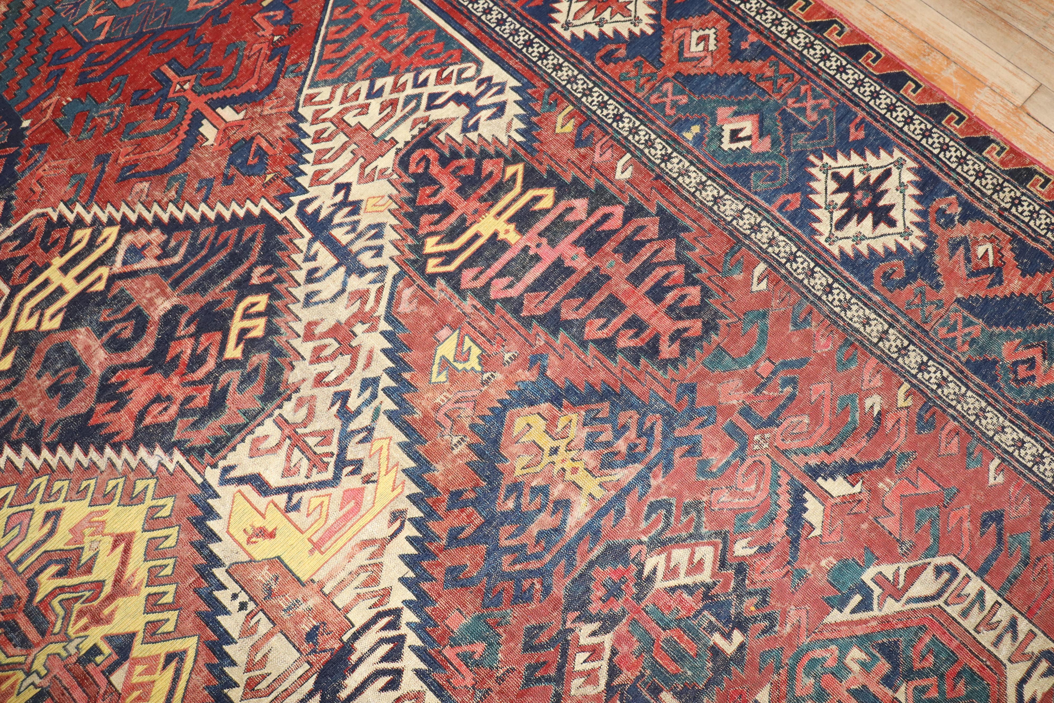 Zabihi Collection 19th Century Rare Dragon Soumac Flat-Weave Rug In Fair Condition For Sale In New York, NY
