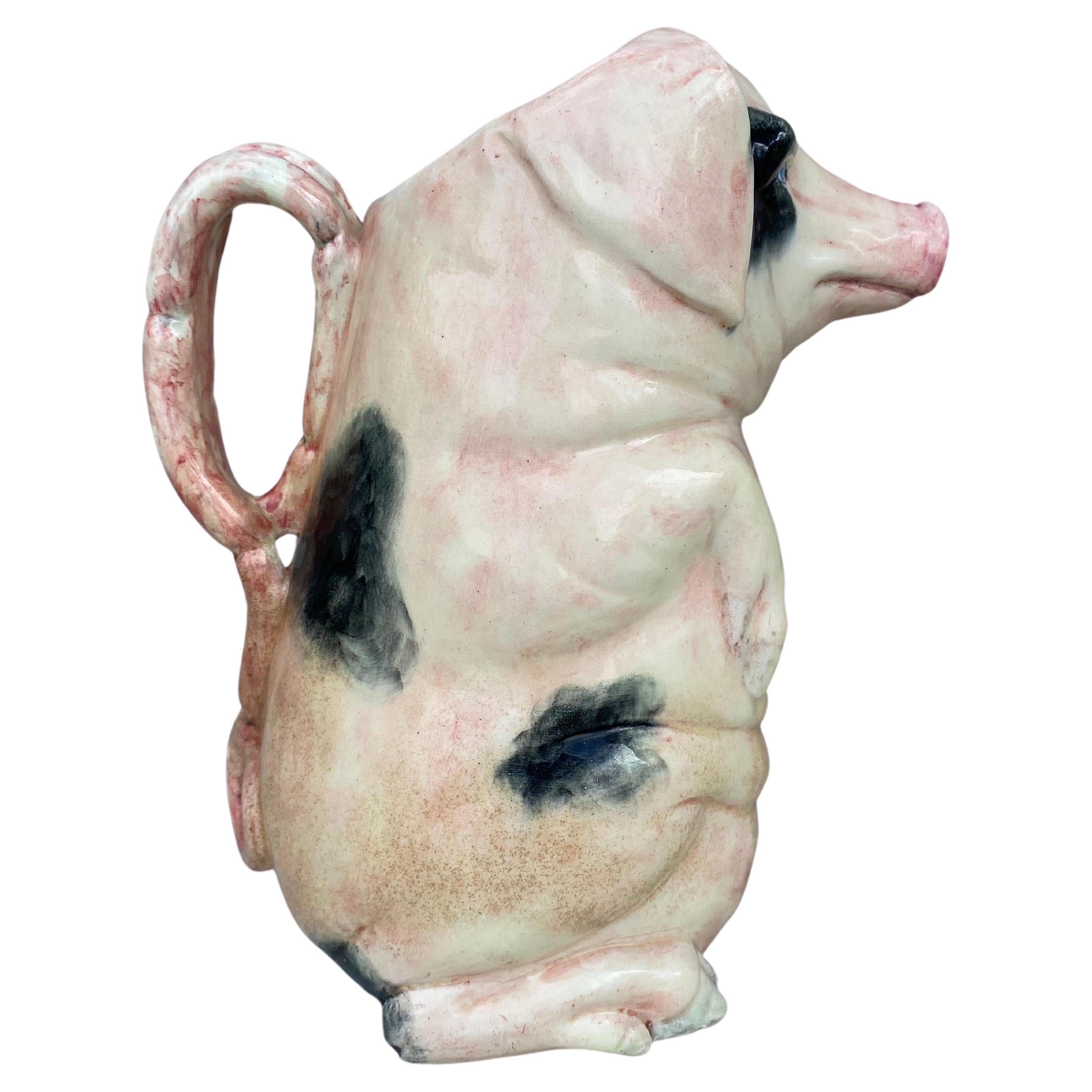 Very Large 19th Century Rare French Majolica Pig Pitcher signed Delphin Massier.
Height / 10.2 inches.