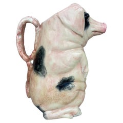 19th Century Rare French Majolica Pig Pitcher Delphin Massier