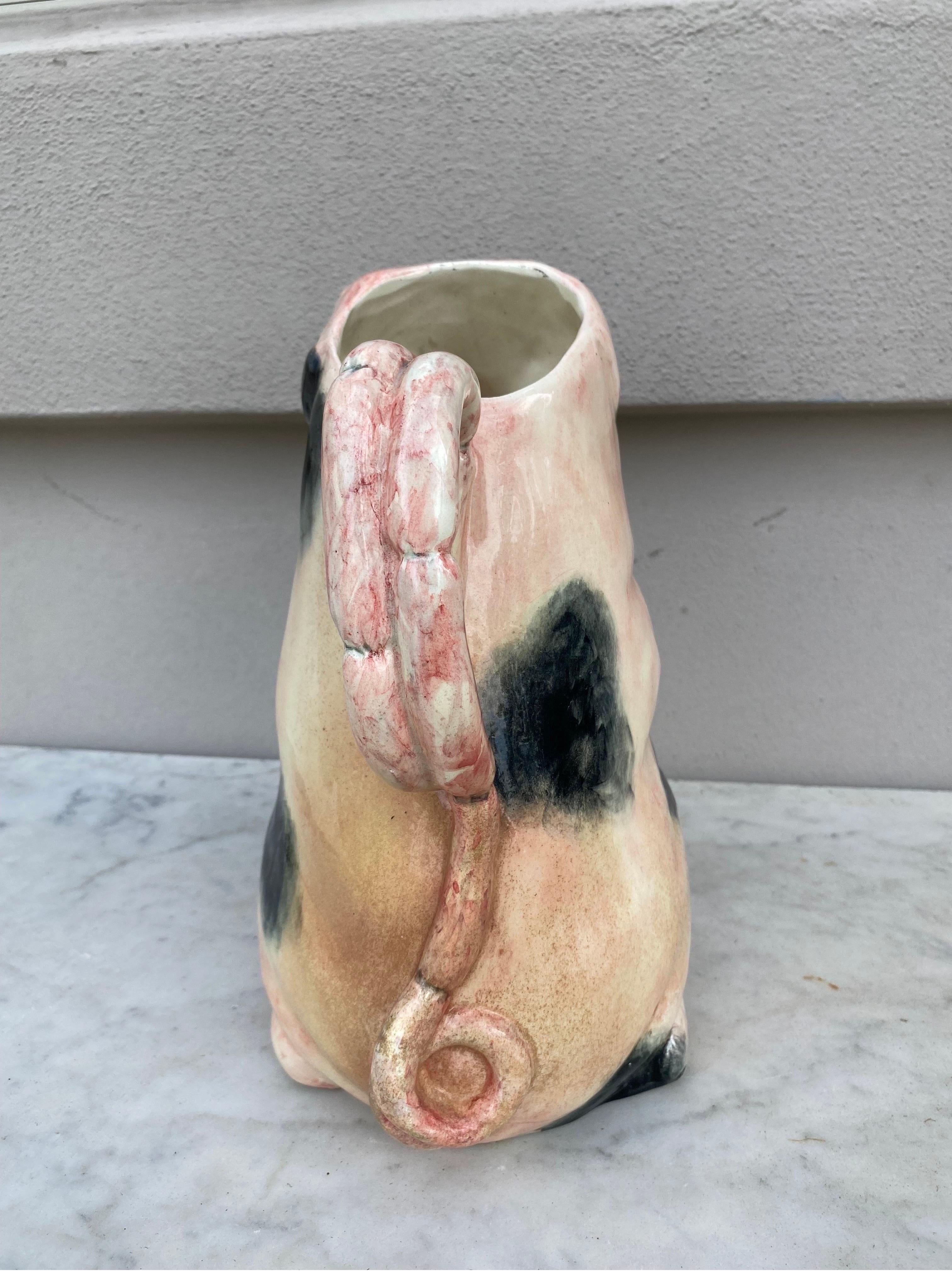 19th Century Rare French Majolica Pig Pitcher Delphin Massier In Good Condition For Sale In Austin, TX