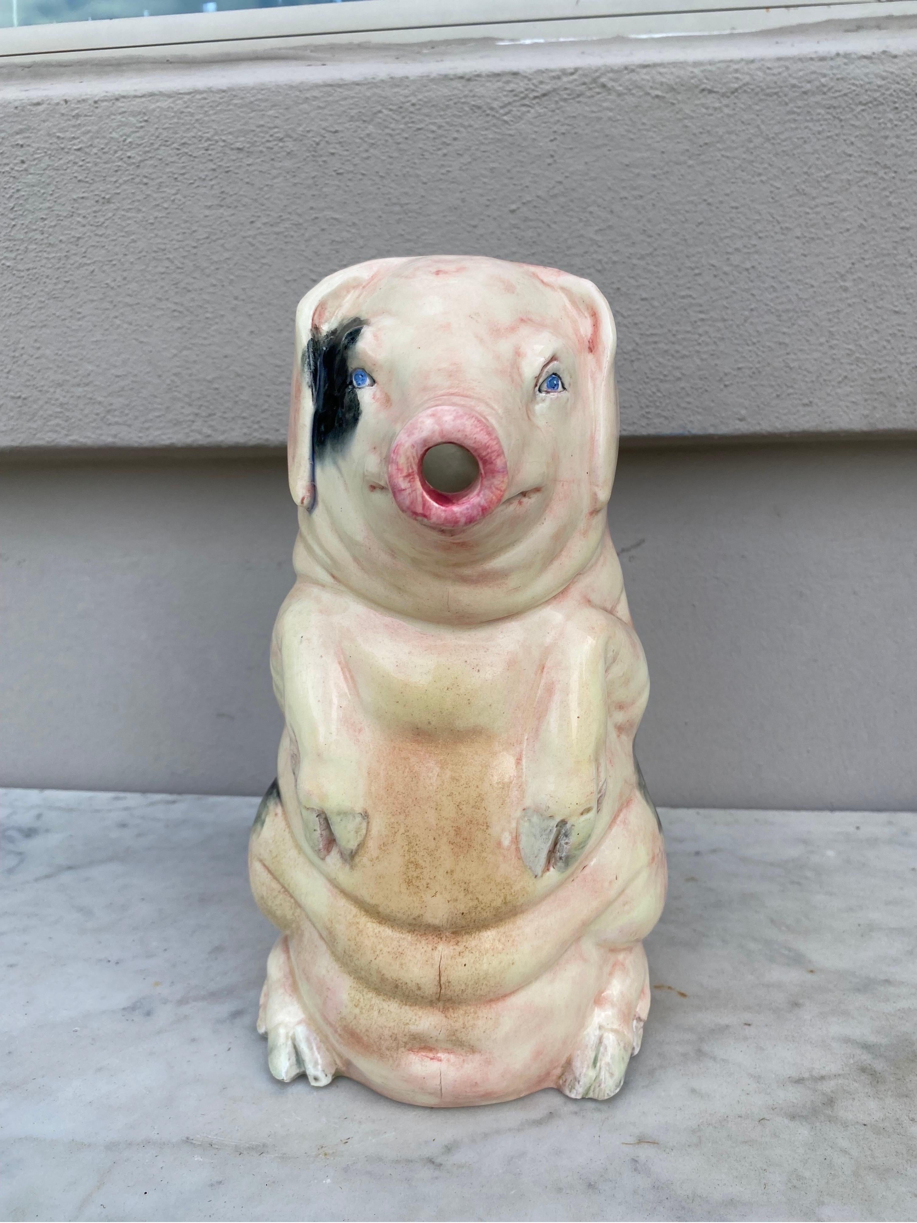 Ceramic 19th Century Rare French Majolica Pig Pitcher Delphin Massier For Sale