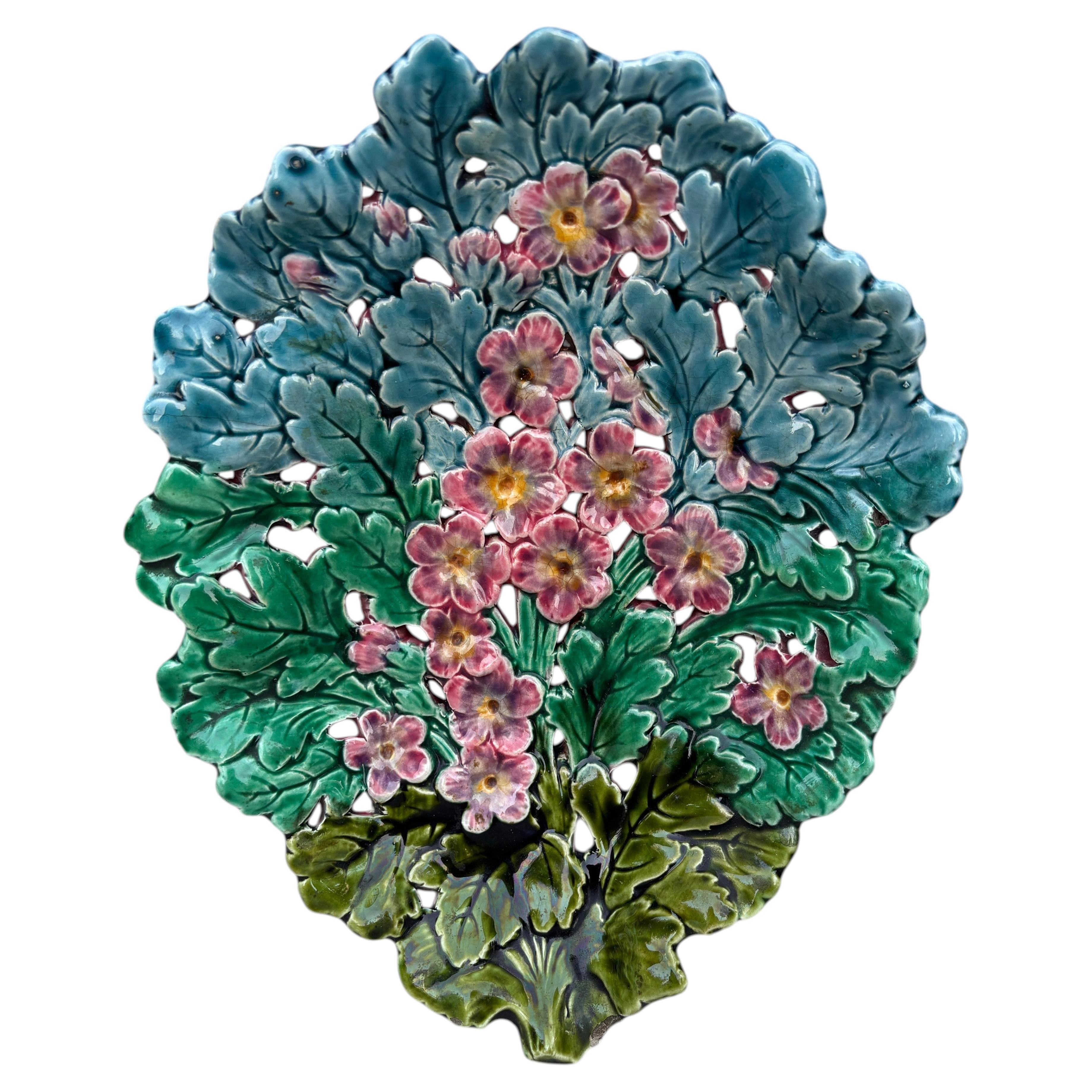 19th Century Rare French Majolica Reticulated Flowers Platter