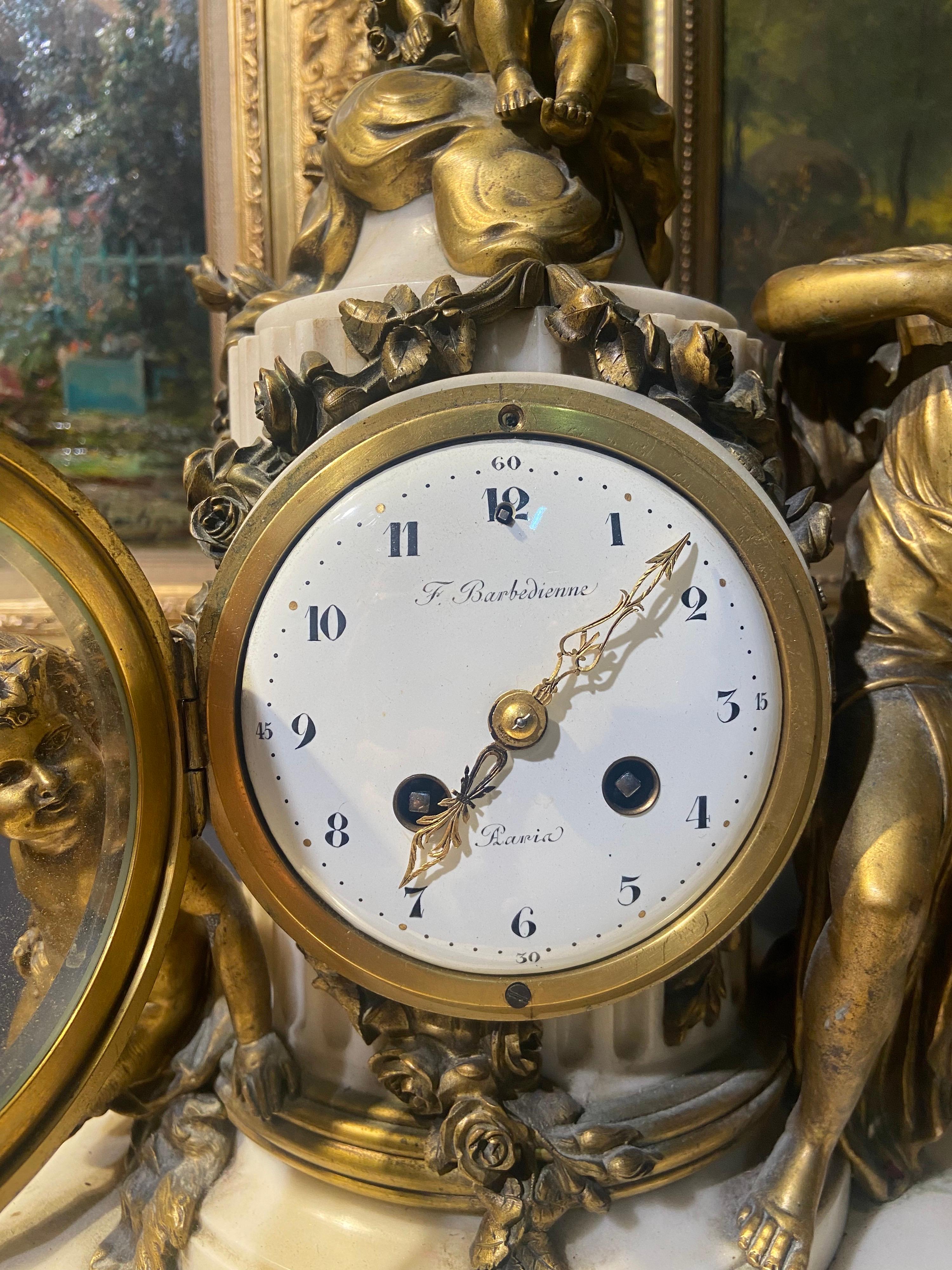 19th Century Rare French Mantel Clock by F. Barbedienne with Bronze Figures For Sale 1