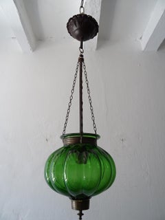 19th Century Rare Green Belgium Bell Jar Lantern Chandelier