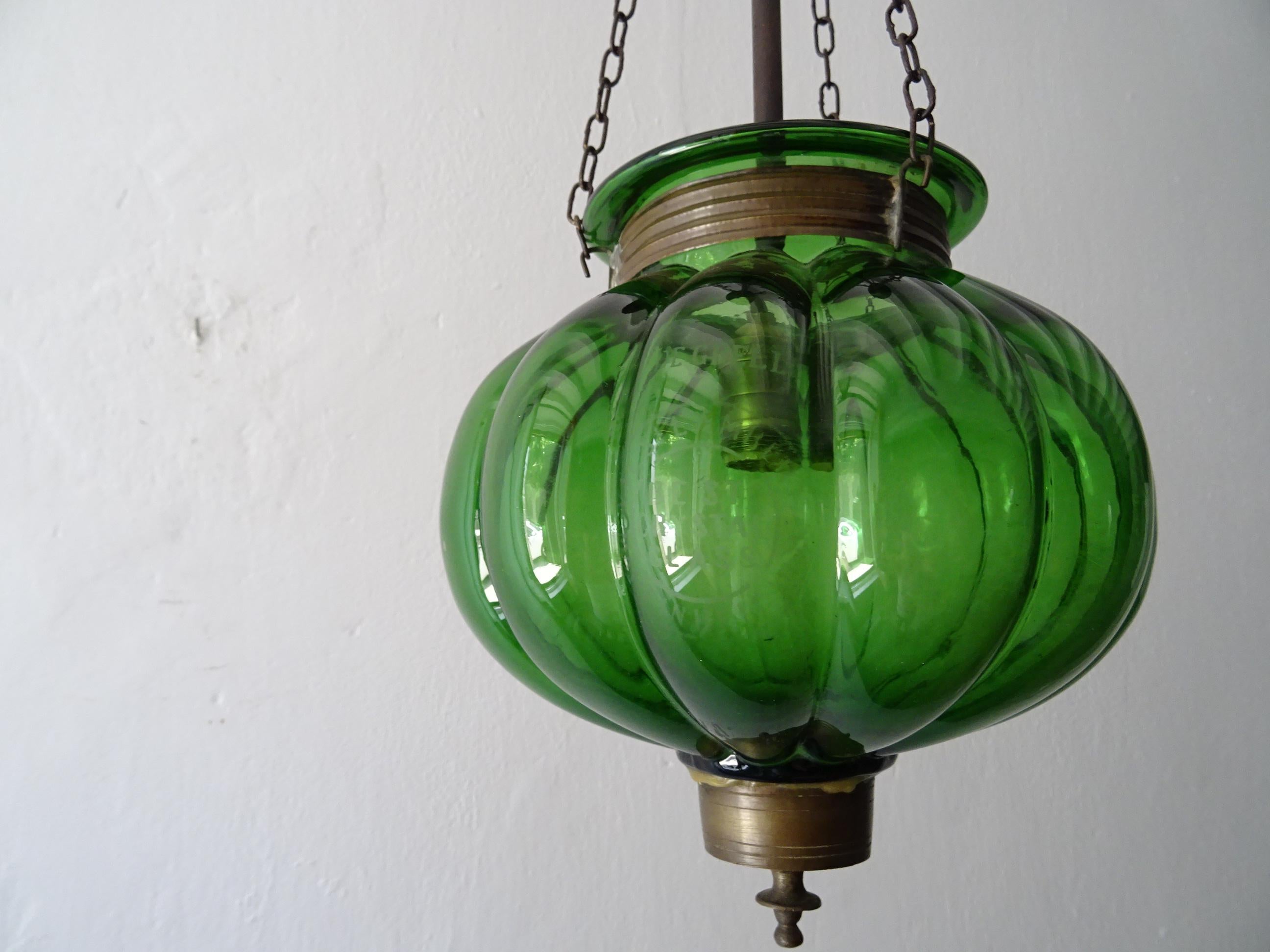 Belgian 19th Century Rare Green Belgium Bell Jar Lantern Chandelier