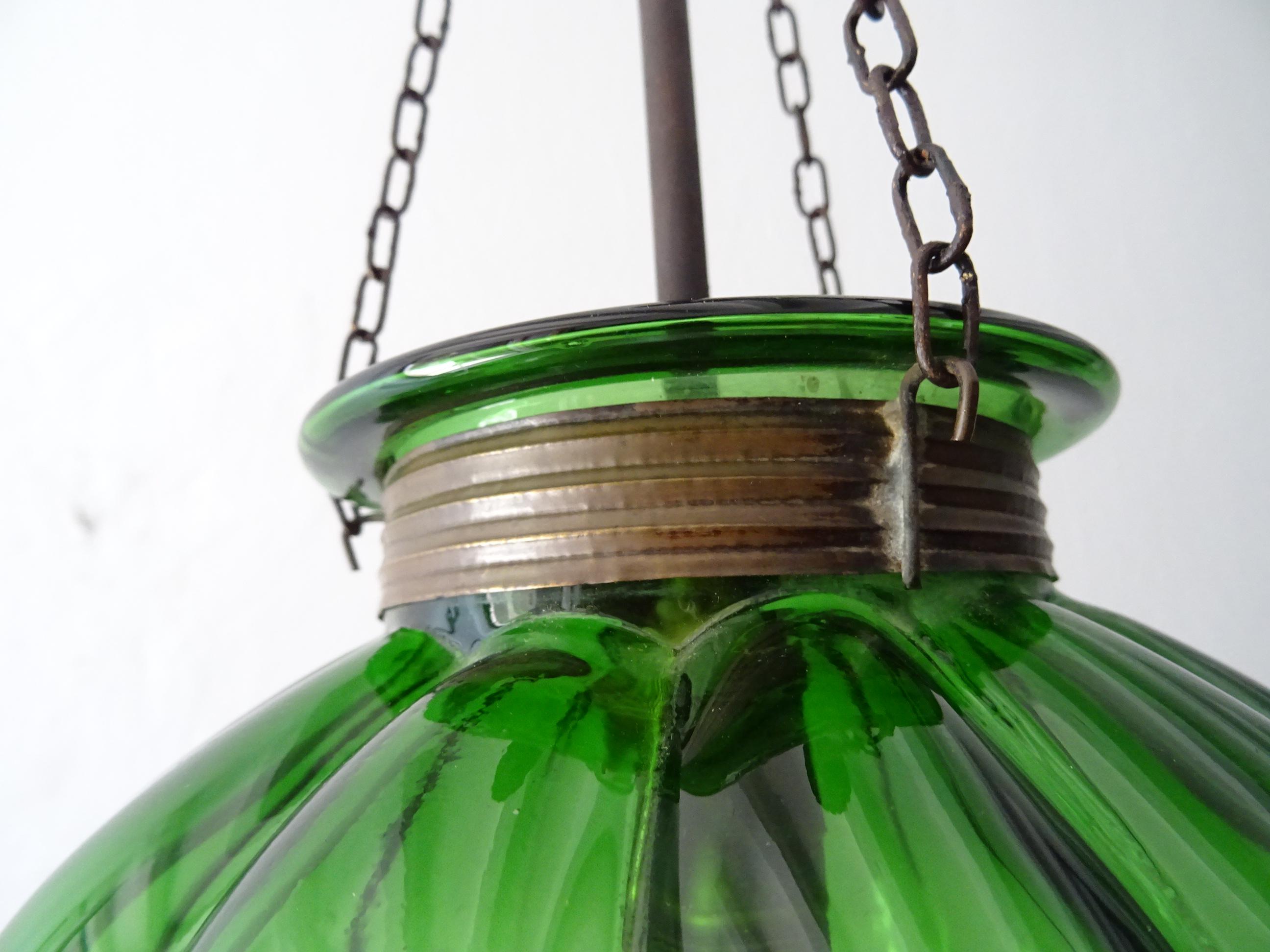 19th Century Rare Green Belgium Bell Jar Lantern Chandelier In Good Condition In Modena (MO), Modena (Mo)