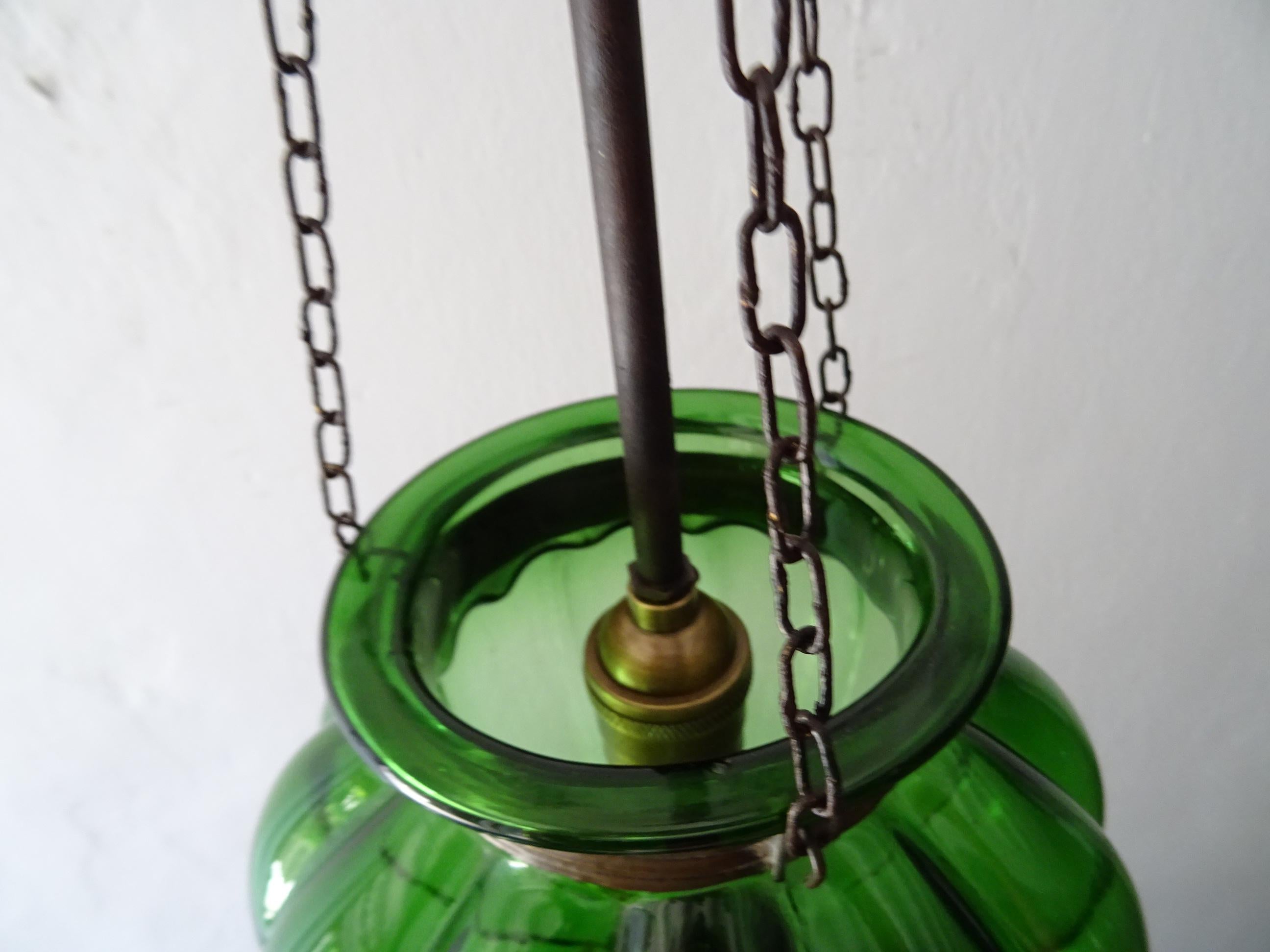 19th Century Rare Green Belgium Bell Jar Lantern Chandelier 3