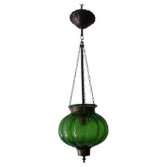 19th Century Rare Green Belgium Bell Jar Lantern Chandelier