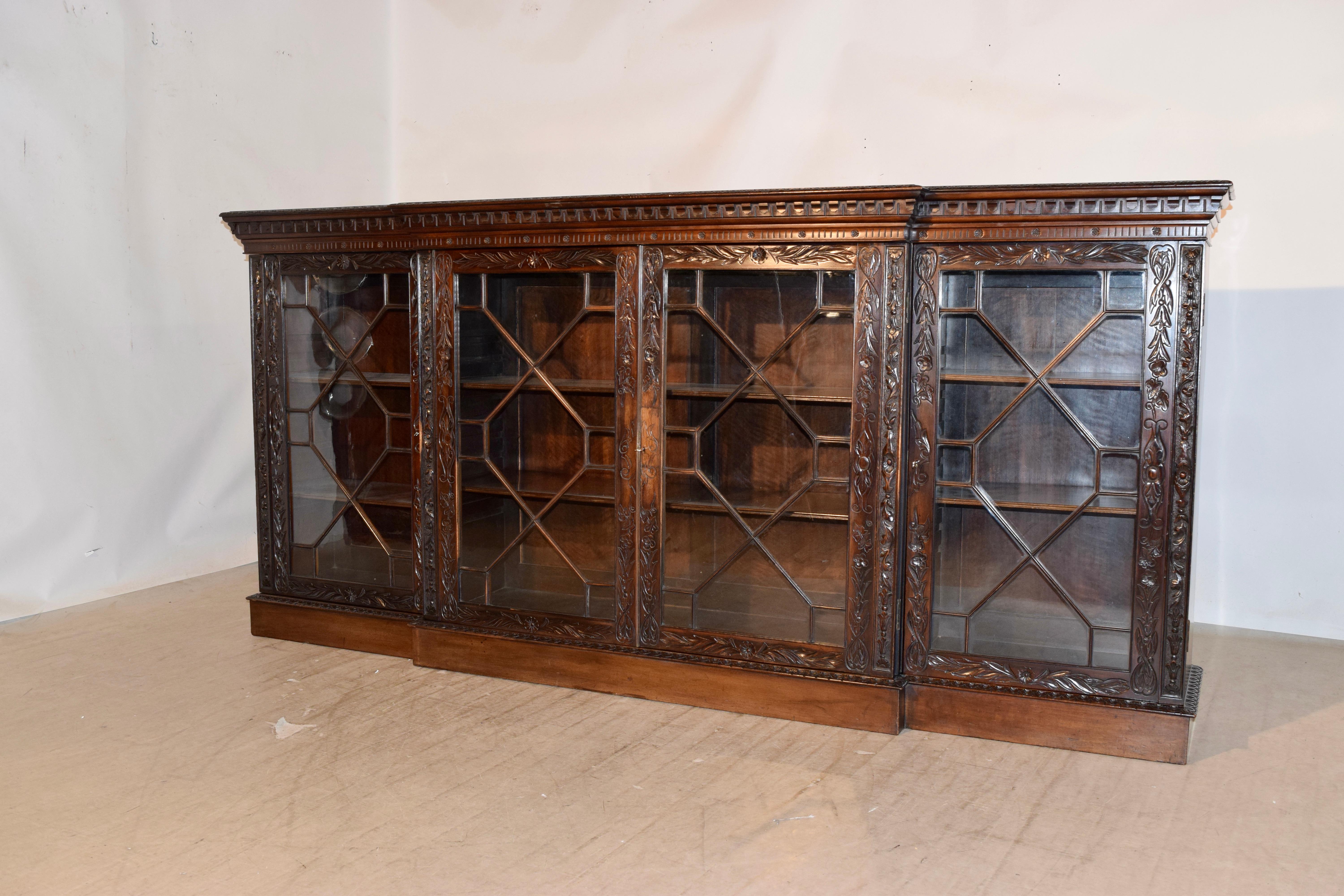 English 19th Century Rare Mahogany Carved Bookcase