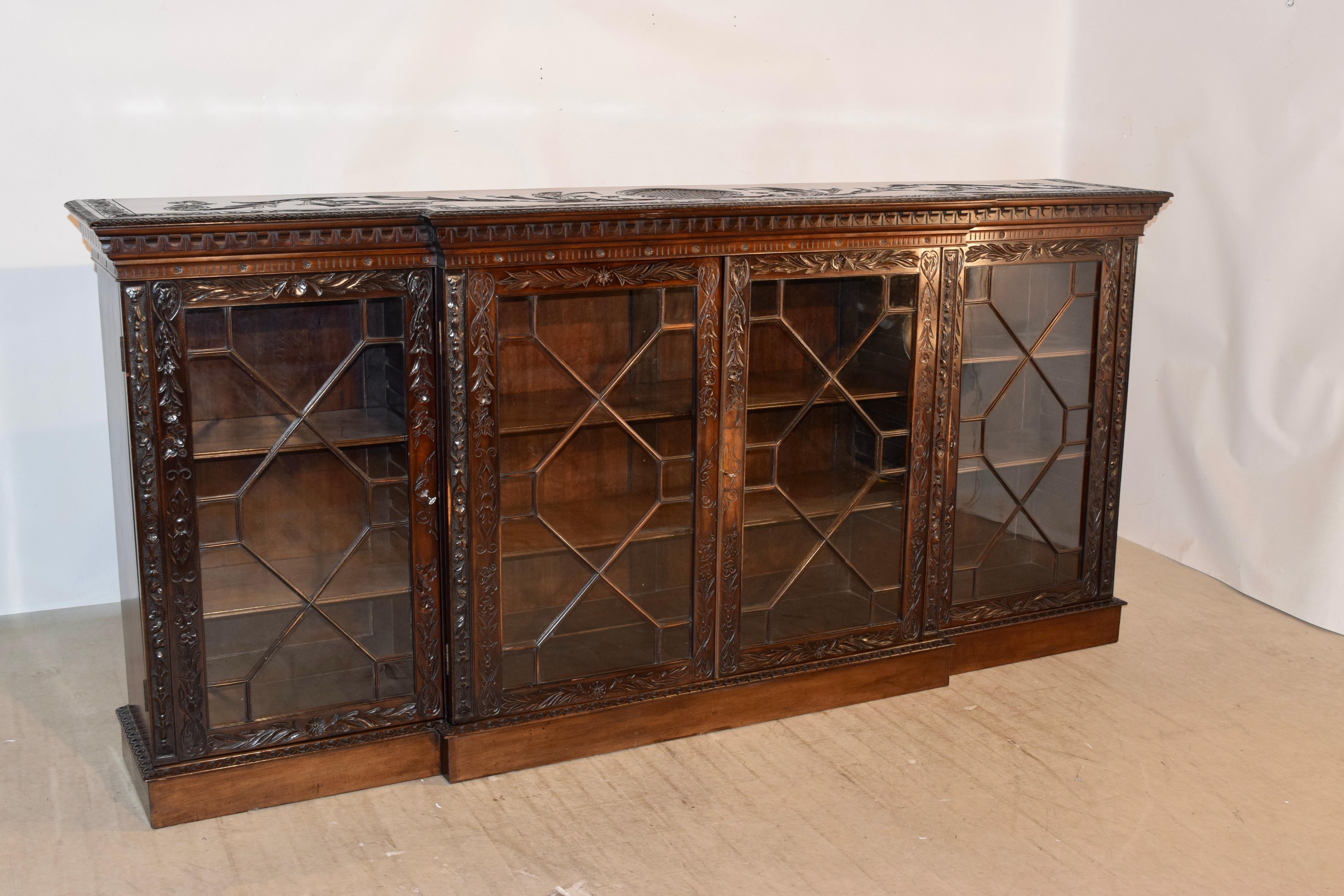 Hand-Carved 19th Century Rare Mahogany Carved Bookcase