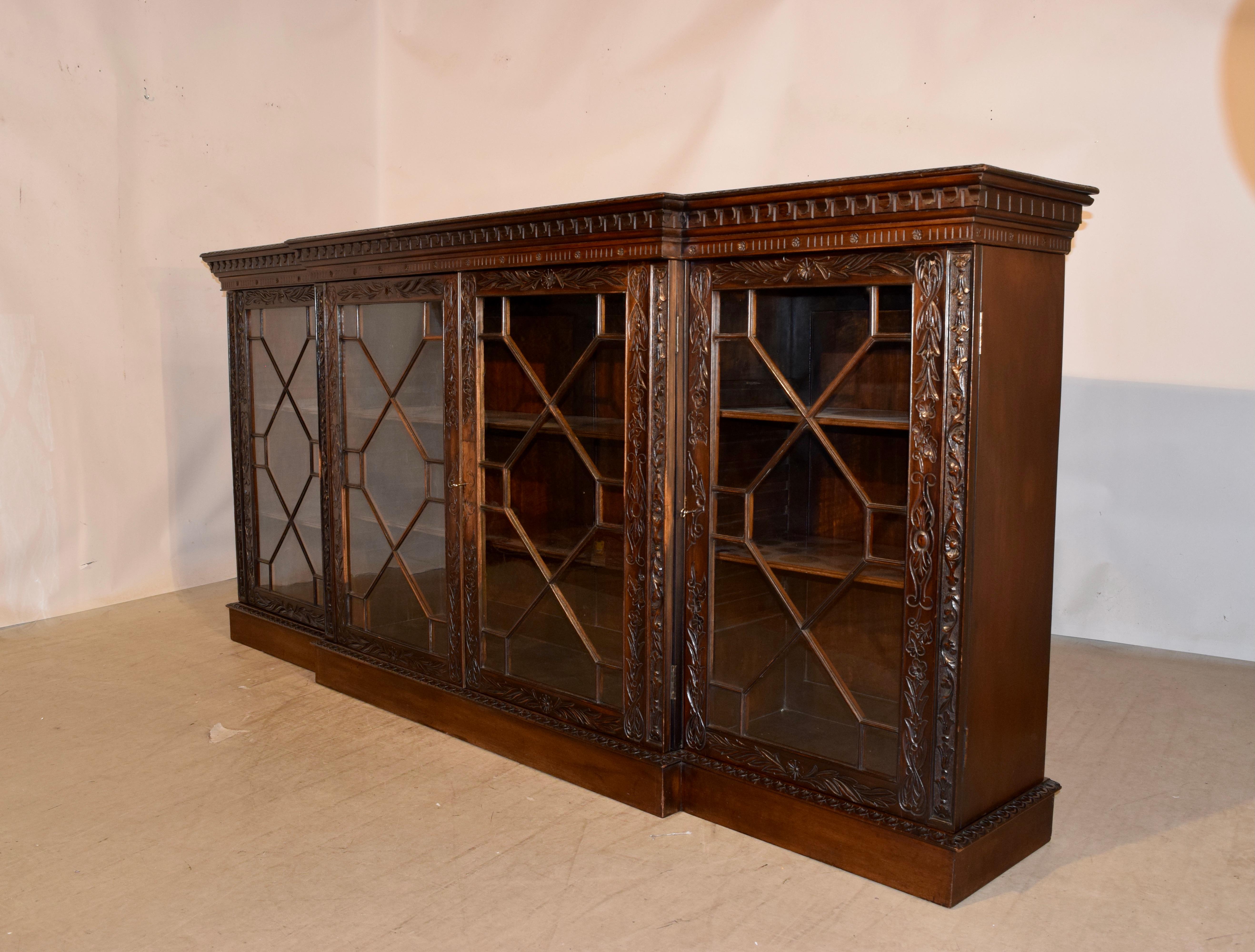 Glass 19th Century Rare Mahogany Carved Bookcase
