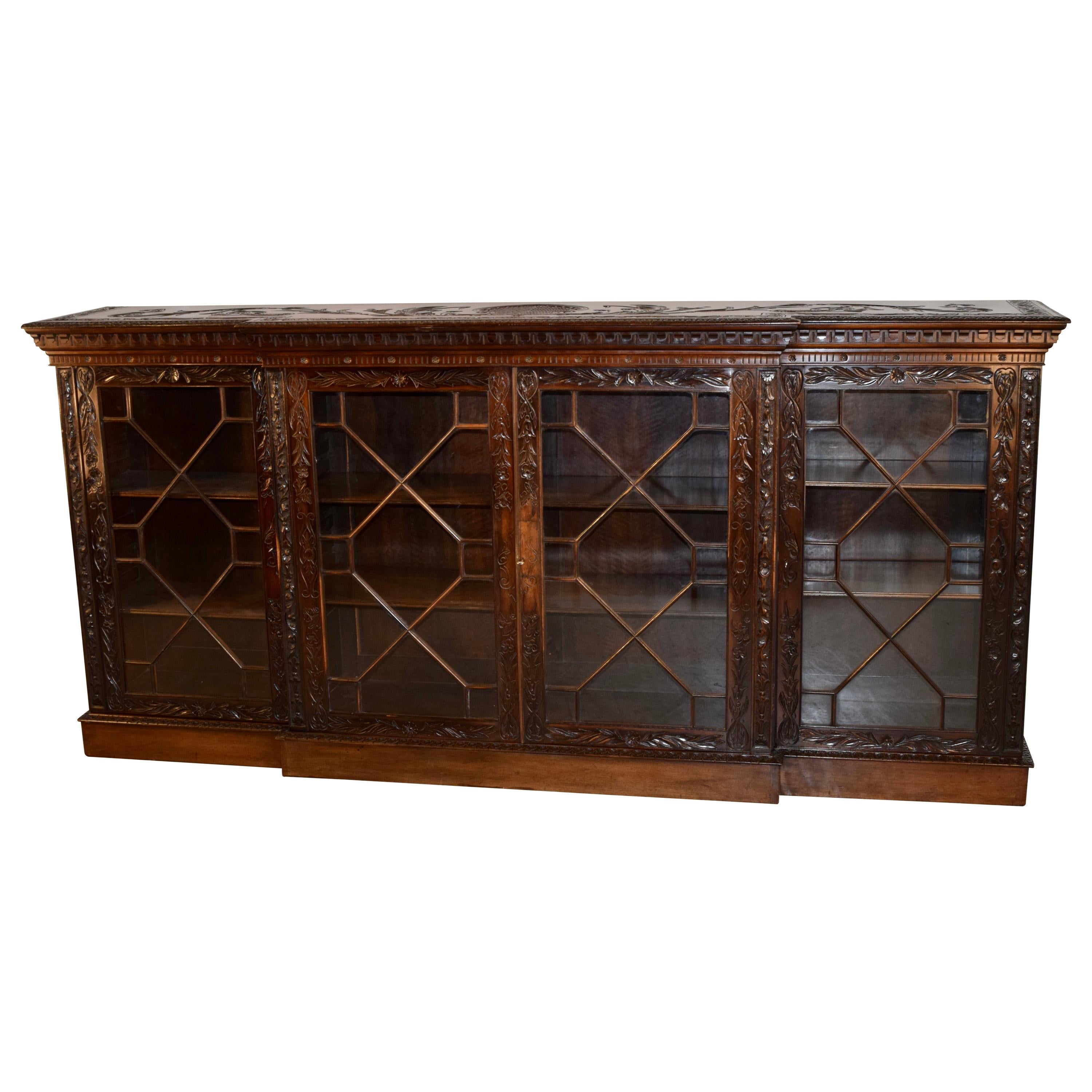 19th Century Rare Mahogany Carved Bookcase