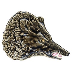 19th Century Rare Majolica Boar Vide-Poche Choisy Le Roi