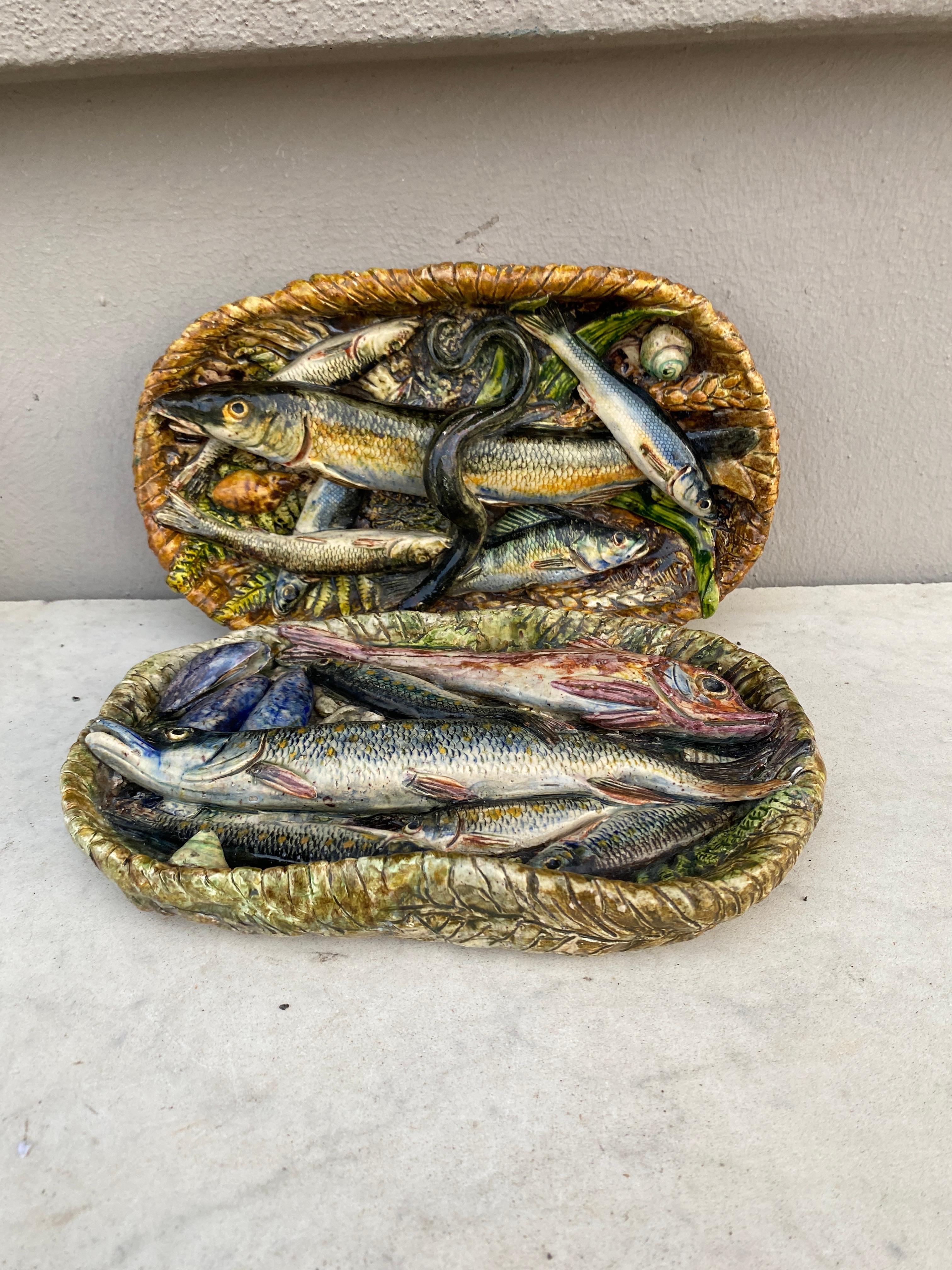 19th Century Rare Majolica Palissy Fish Basket Platter Leon Brard For Sale 1