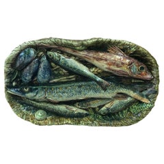 19th Century Rare Majolica Palissy Fish Basket Platter Leon Brard