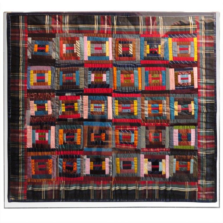 19th Century Rare Mounted Silk Log Cabin Quaker Crib Quilt from Philadelphia, Pa