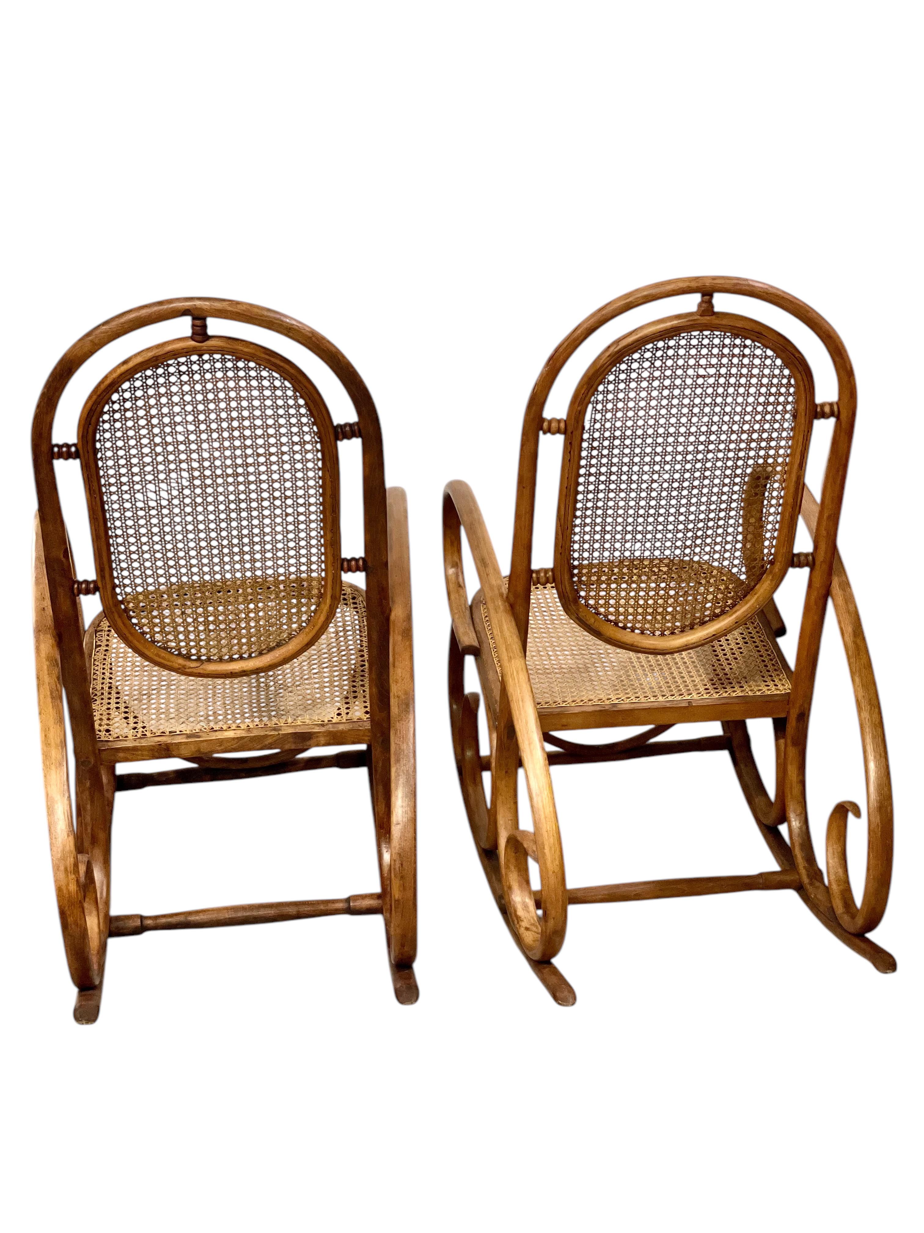 19th Century Rare Pair of Beechwood and Cane Rocking Chairs For Sale 6