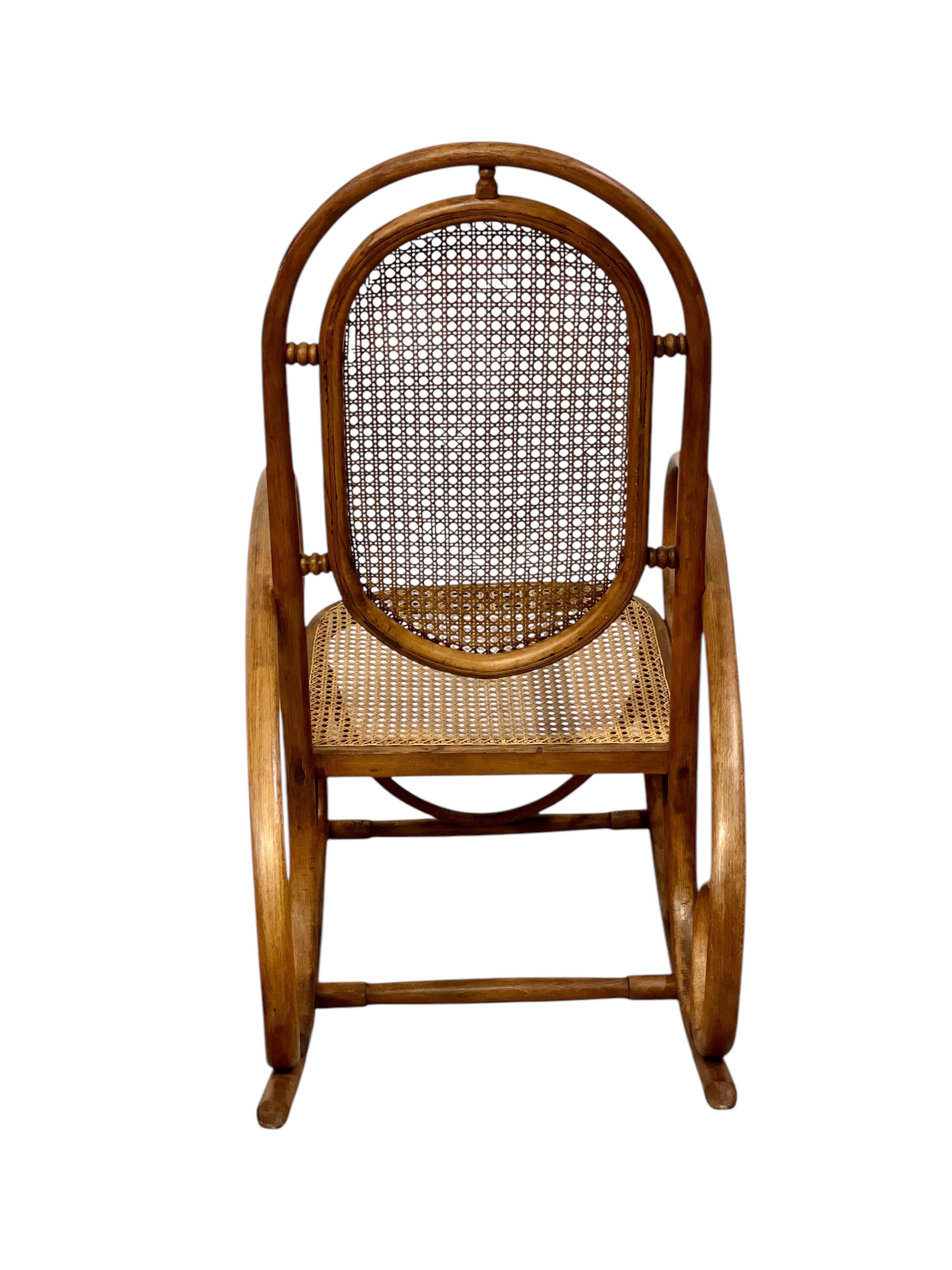 19th Century Rare Pair of Beechwood and Cane Rocking Chairs For Sale 7