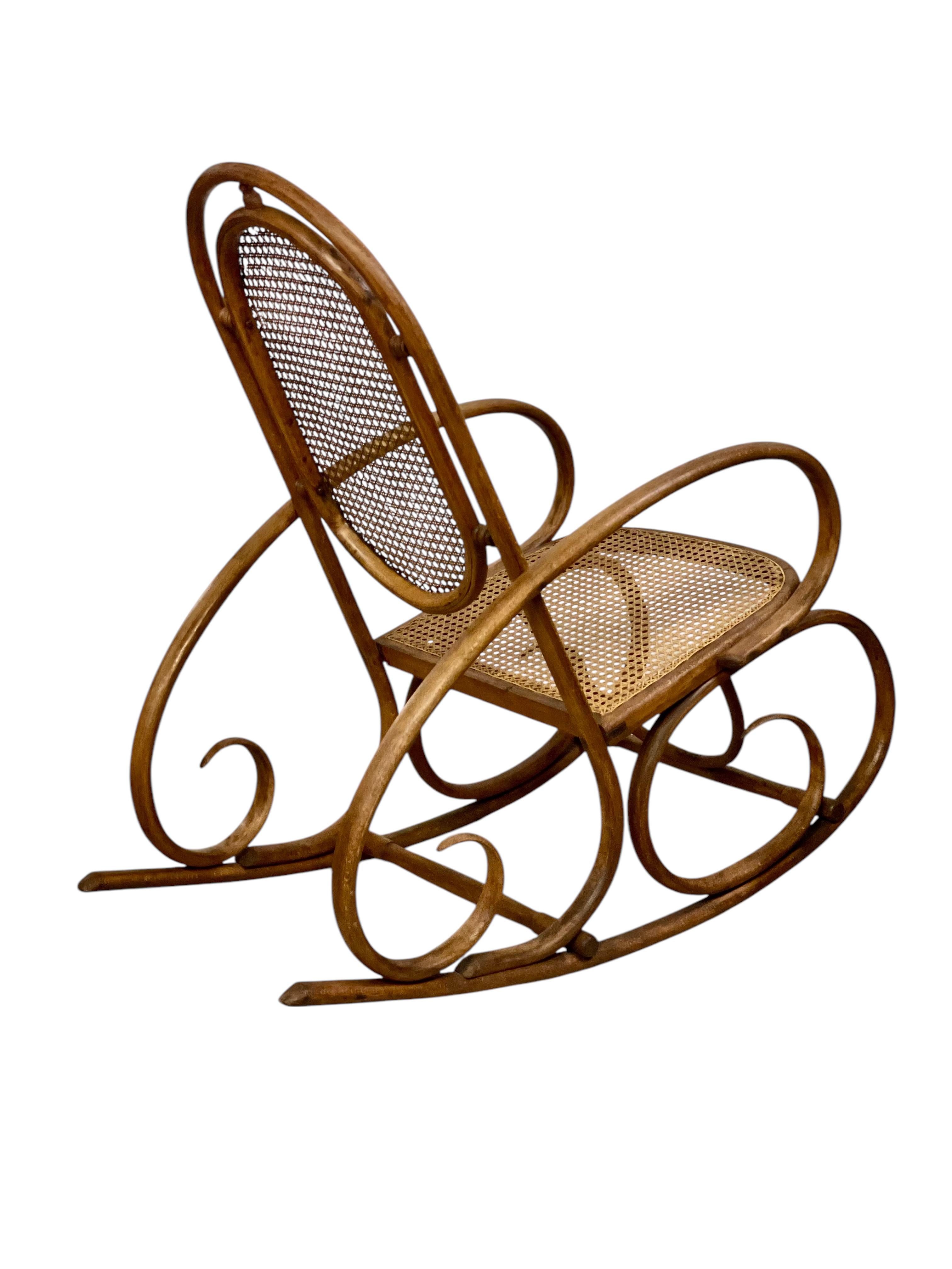 19th Century Rare Pair of Beechwood and Cane Rocking Chairs For Sale 3