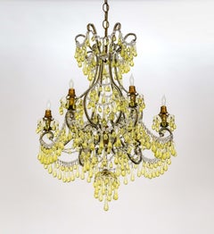 19th Century Rare Pale Yellow Crystal Drops Birdcage Chandelier