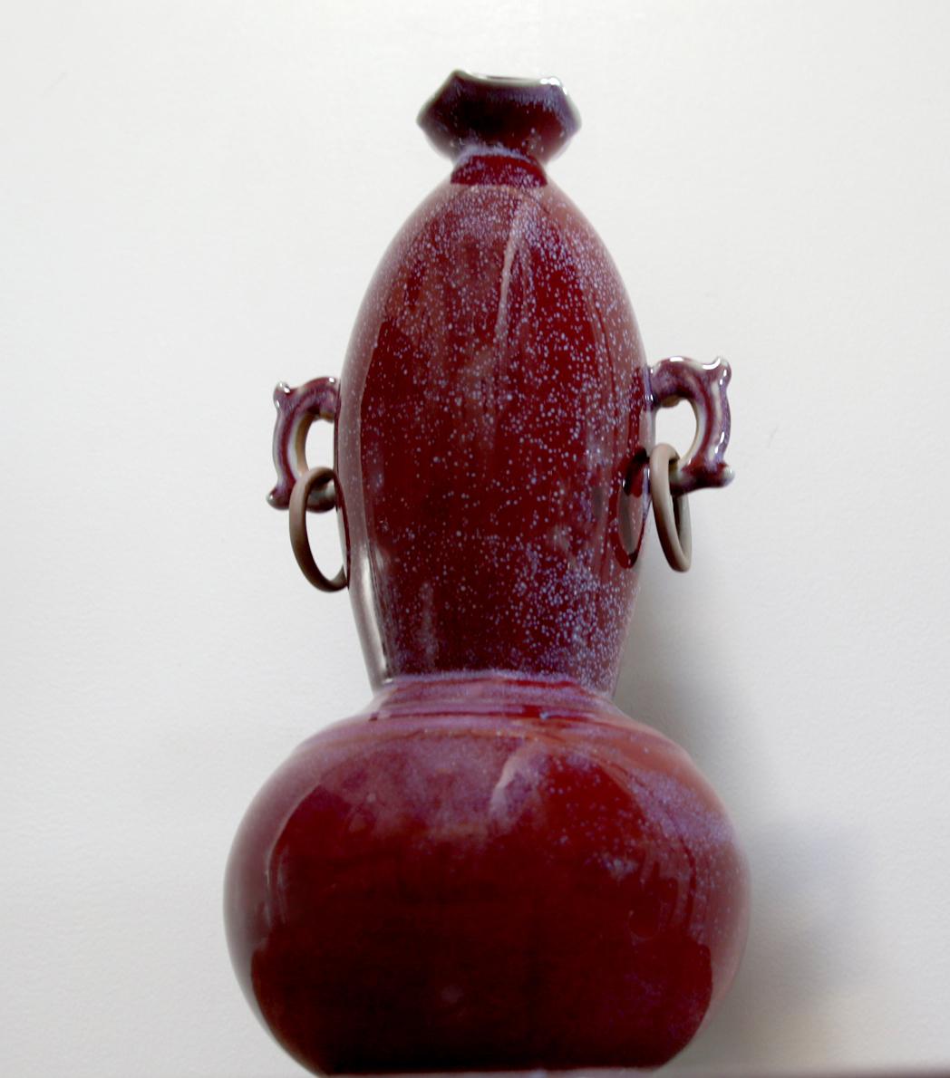 19th Century Rare Sang de Boeuf, Oxblood Gourd Vase with Ears, Copper Rings For Sale 1
