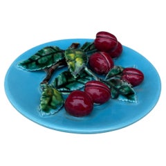 19th Century Rare Small Majolica Plum Platter Perret Gentil Menton