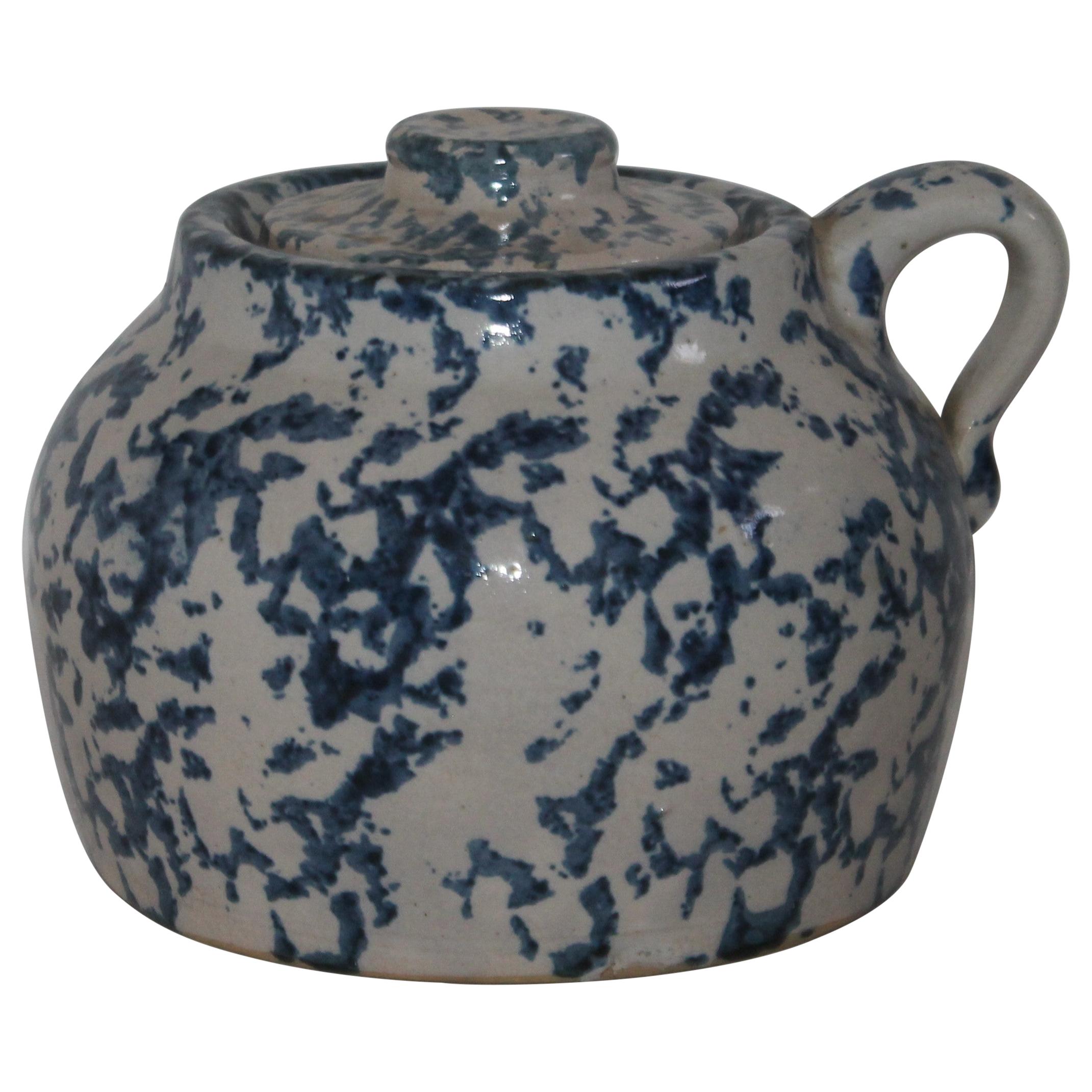 Seltener Bohnentopf aus Spongeware-Keramik des 19. Jahrhunderts