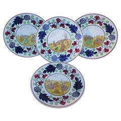 19th Century Rare Stick Spatter Rabbit Plates / Set of Four