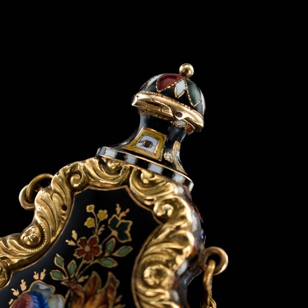 19th Century Rare Swiss 18-Karat Gold and Enamel Scent Bottle, Bautte & Moynier In Good Condition In Royal Tunbridge Wells, Kent