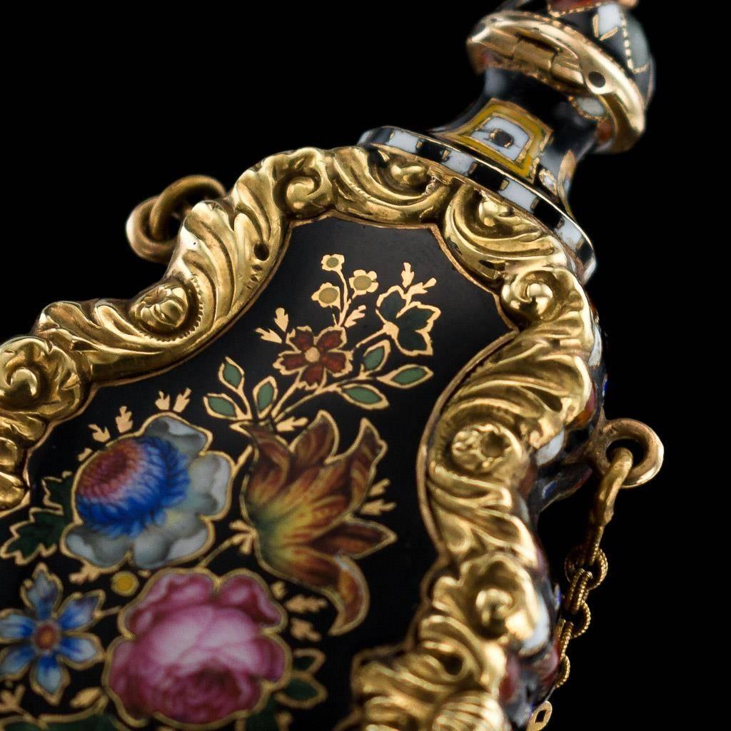 19th Century Rare Swiss 18-Karat Gold and Enamel Scent Bottle, Bautte & Moynier 1