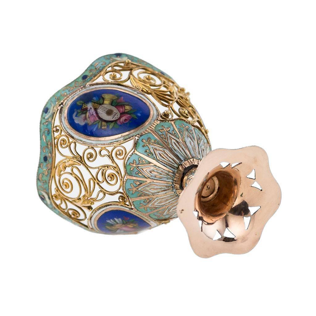 19th Century Rare Swiss 18Karat Gold and Enamel Zarf, Ottoman Market