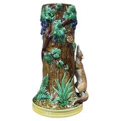 Antique 19th Century Rare Victorian Majolica Fox & Crow Trunk Vase Minton