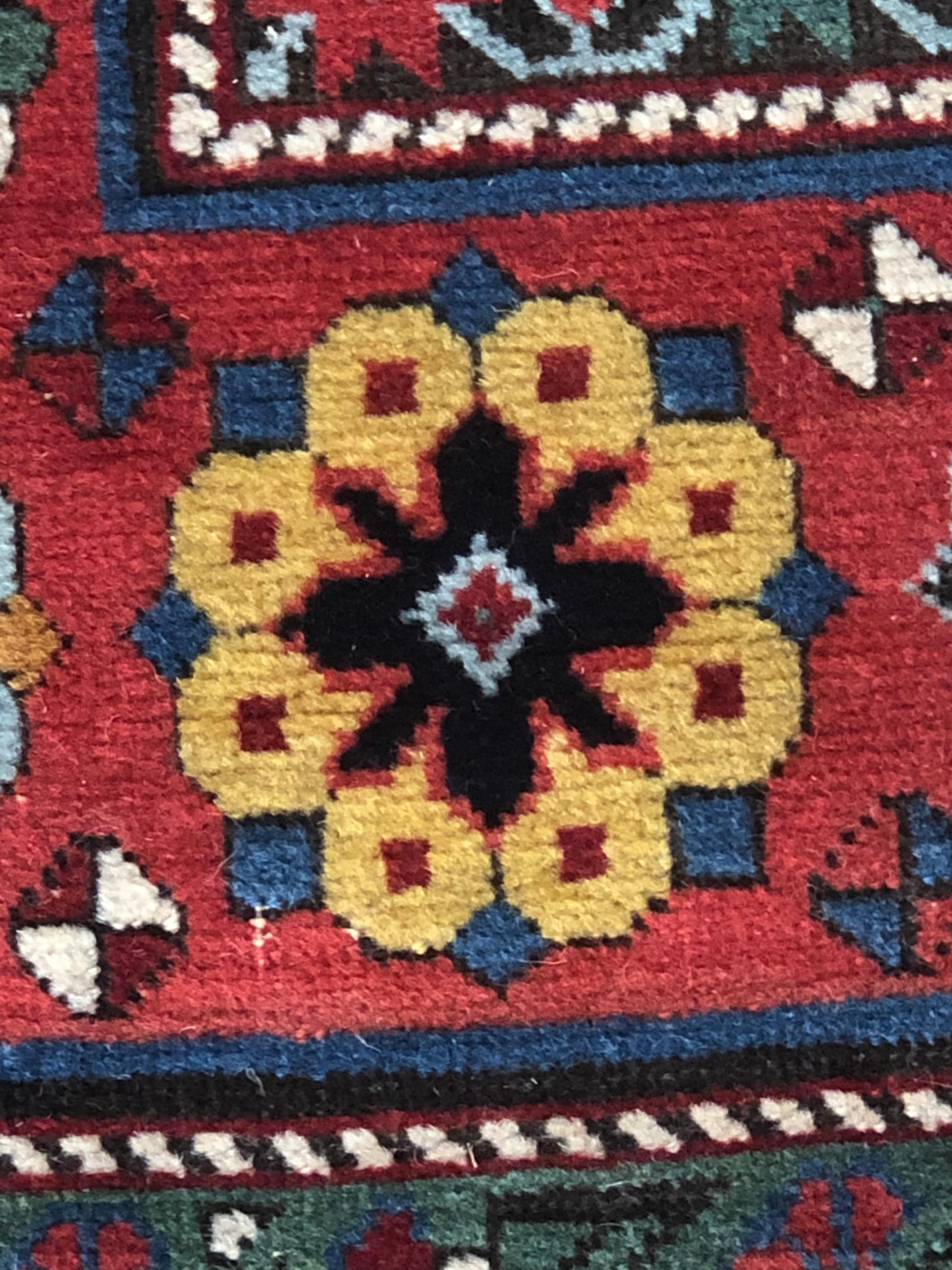 Wool 19th Century Rare Yellow and Red with Flowers and Boté Caucasian Talish, ca 1890 For Sale
