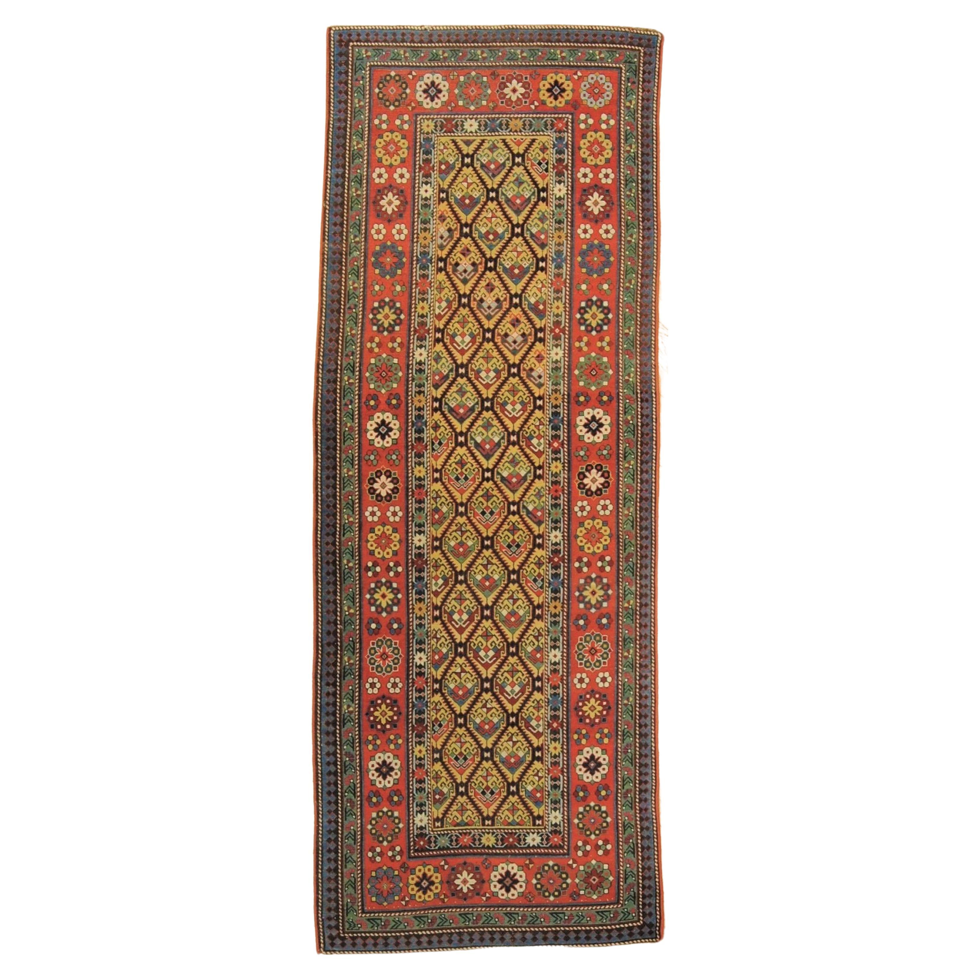 19th Century Rare Yellow and Red with Flowers and Boté Caucasian Talish, ca 1890