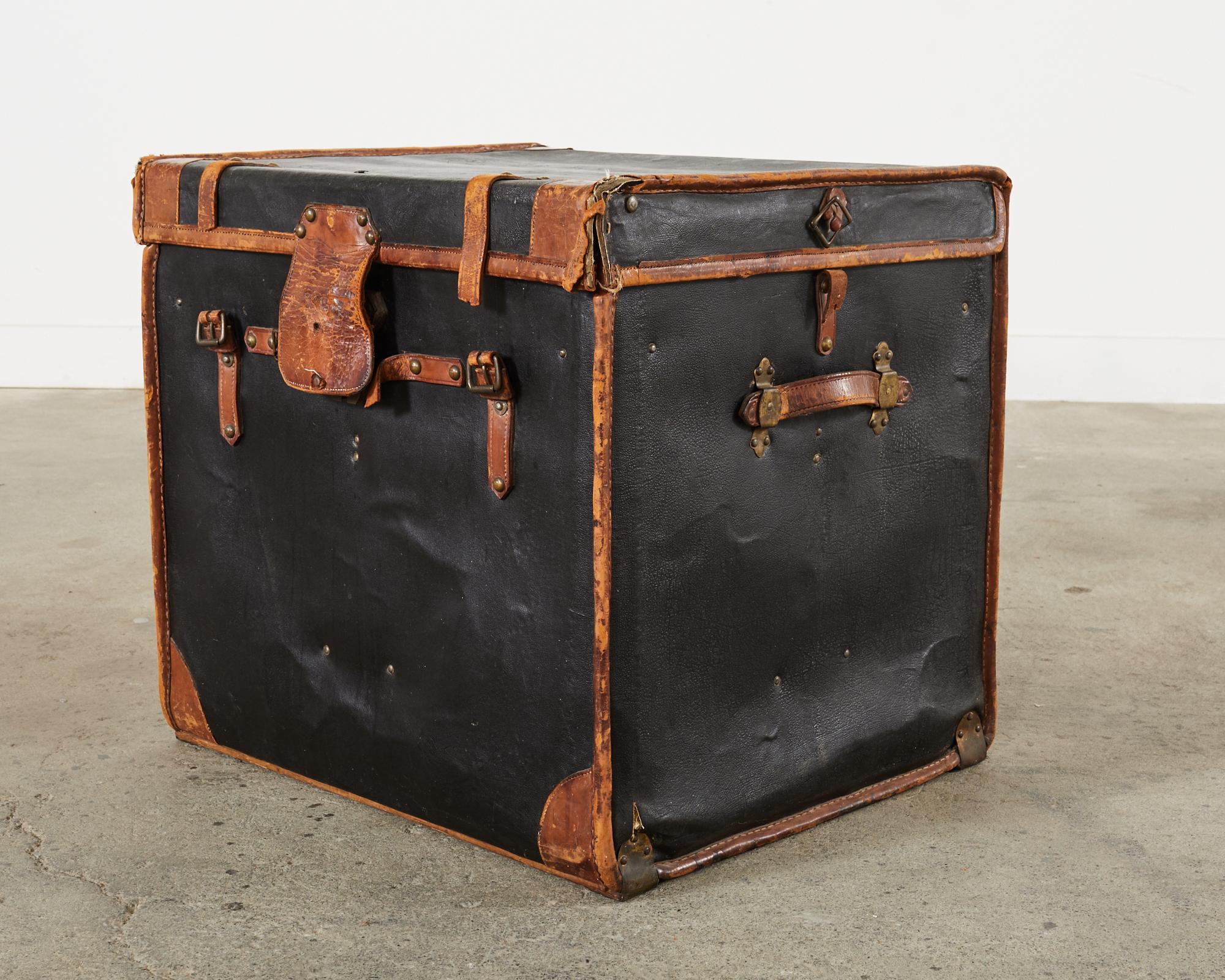 19th Century Rattan Leather Covered Steamer Carriage Trunk by Mendel For Sale 5