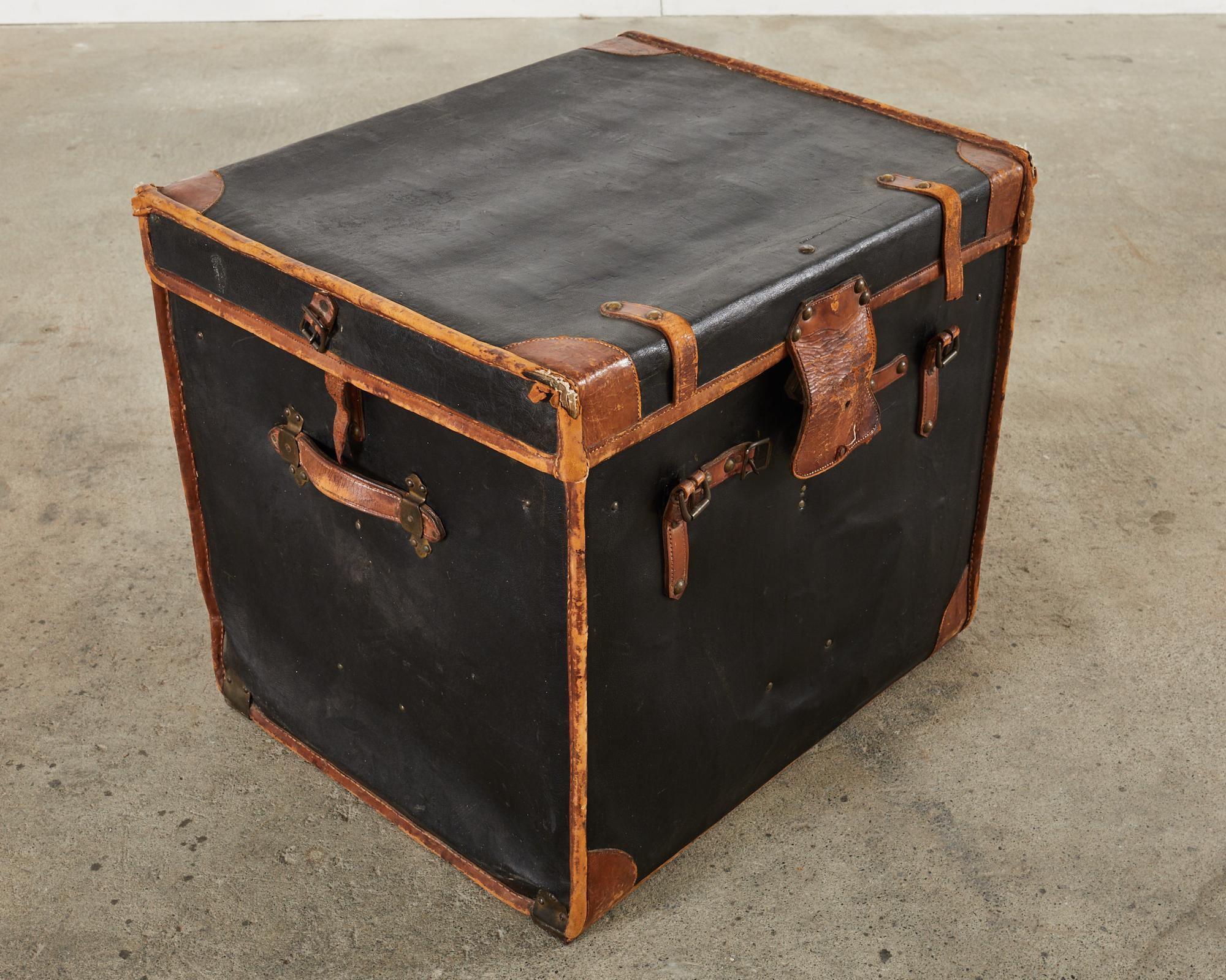 19th Century Rattan Leather Covered Steamer Carriage Trunk by Mendel For Sale 7