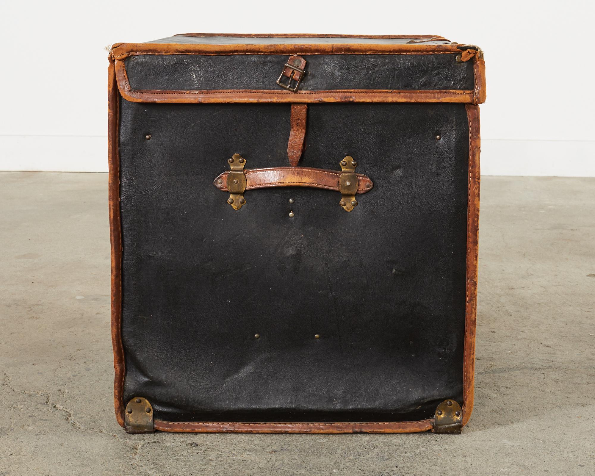 19th Century Rattan Leather Covered Steamer Carriage Trunk by Mendel For Sale 8