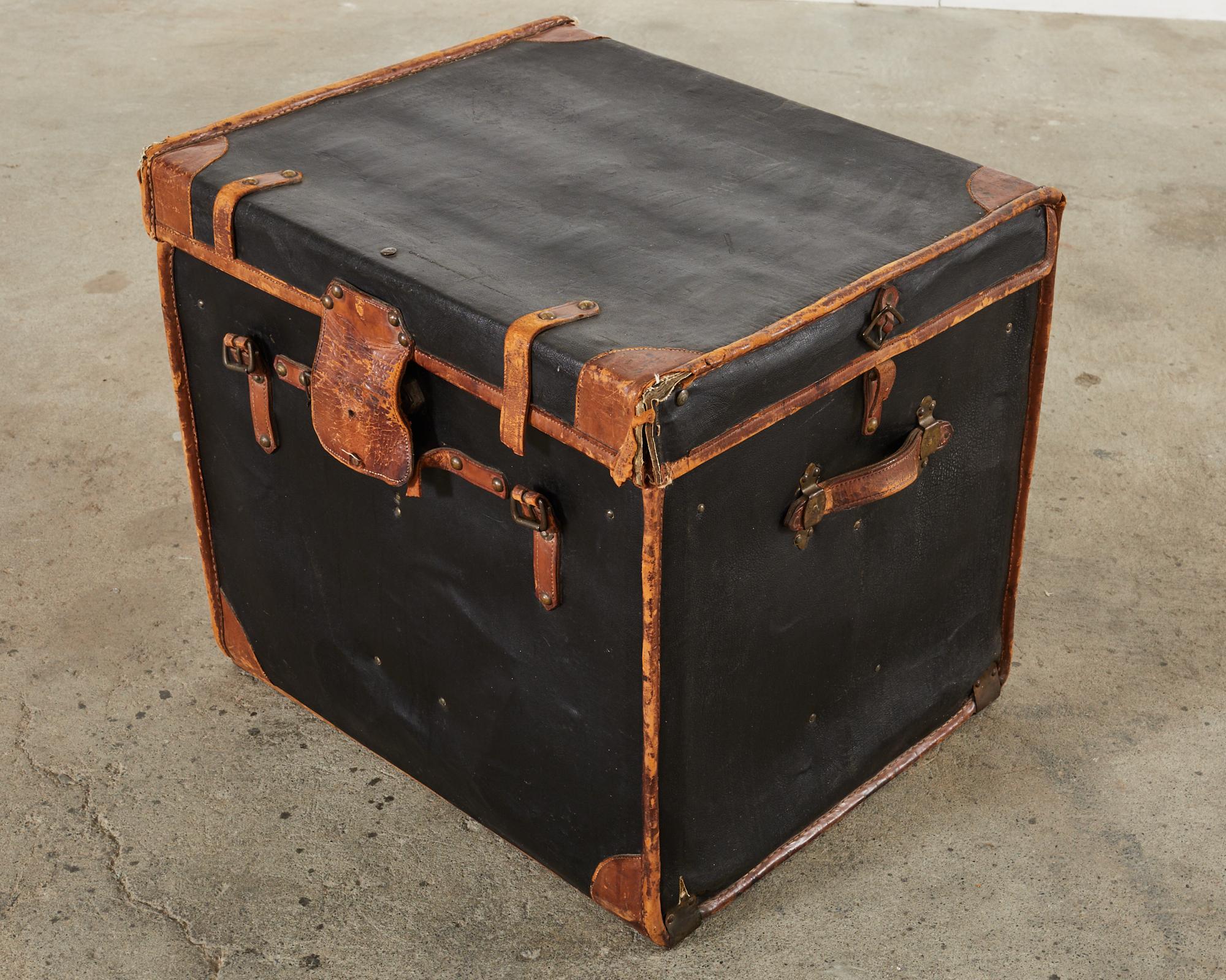 Victorian 19th Century Rattan Leather Covered Steamer Carriage Trunk by Mendel For Sale