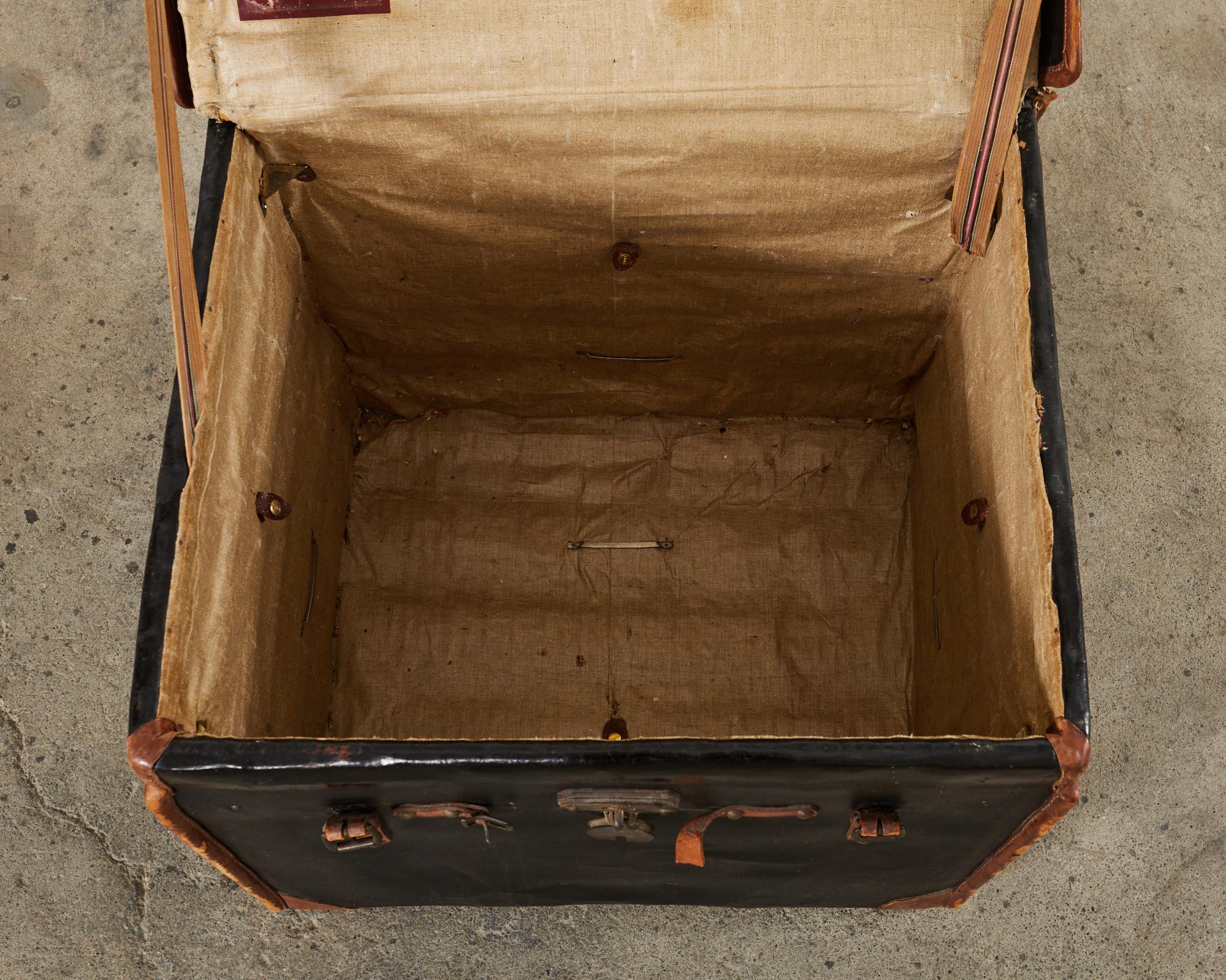 19th Century Rattan Leather Covered Steamer Carriage Trunk by Mendel In Distressed Condition For Sale In Rio Vista, CA