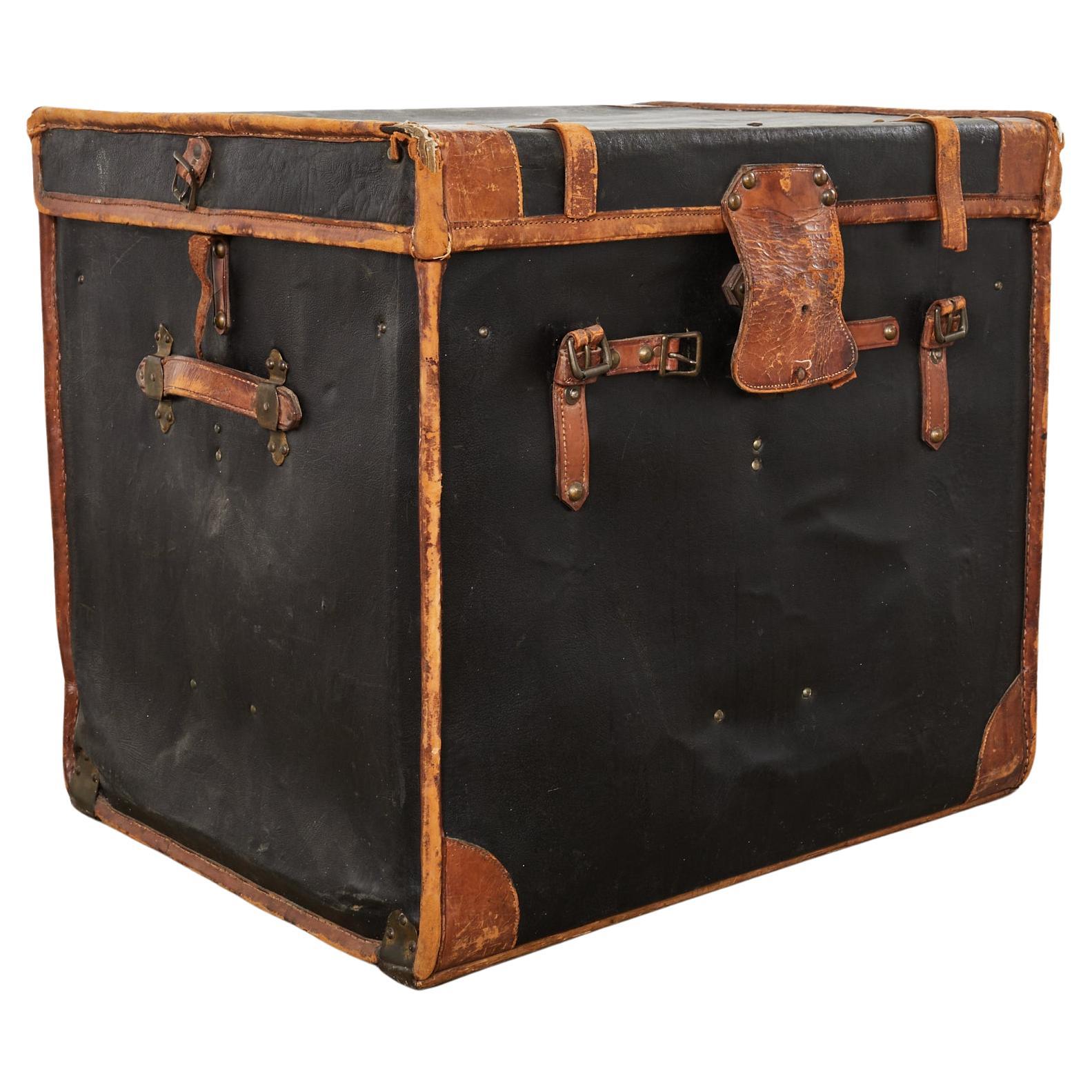 19th Century Rattan Leather Covered Steamer Carriage Trunk by Mendel For Sale