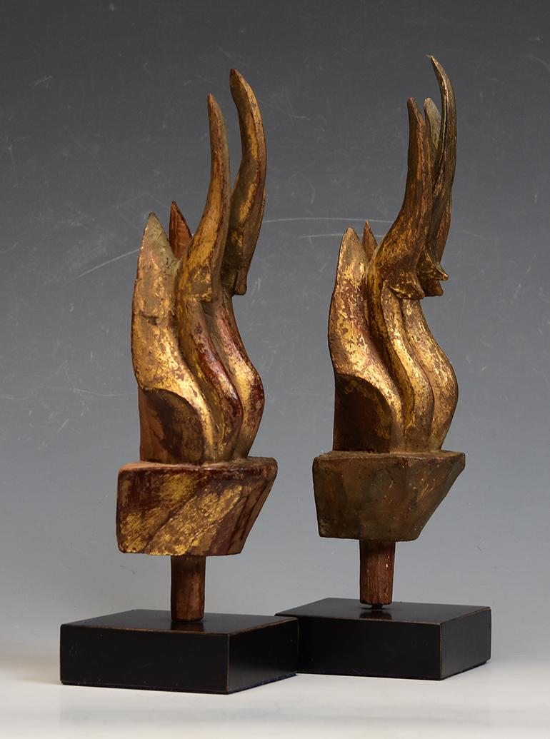 Hand-Carved 19th Century, Rattanakosin, A Pair of Antique Thai Wood Carving