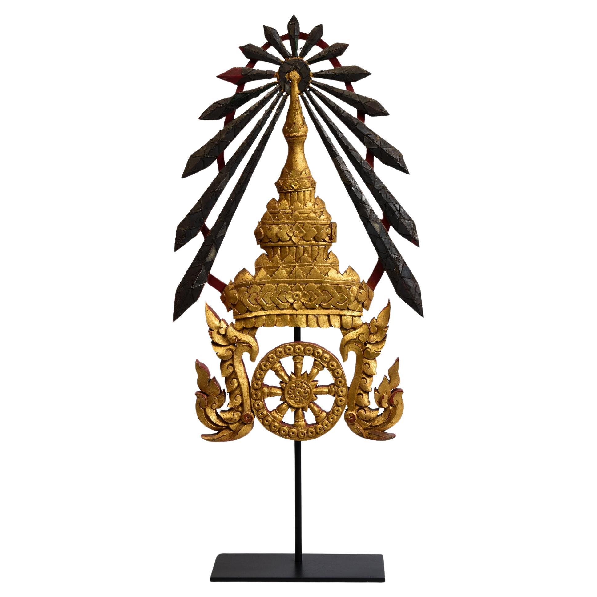 19th Century, Rattanakosin, Antique Thai Wood Carving with Stand