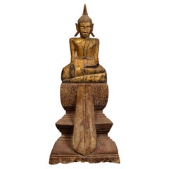 19th Century, Rattanakosin, Antique Thai Wooden Seated Buddha